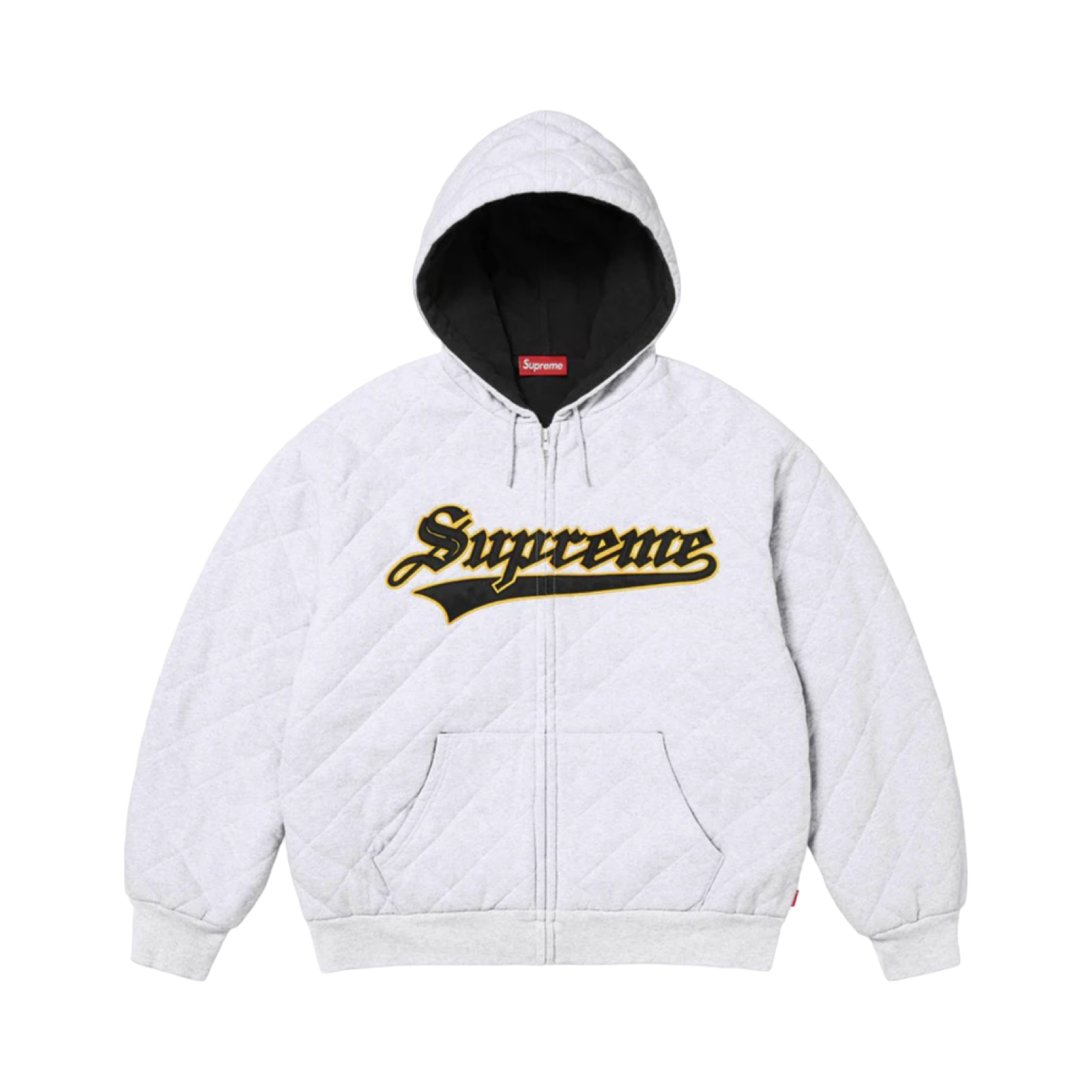 SUPREME QUILTED ZIP UP HOODED SWEATSHIRT - BLACK