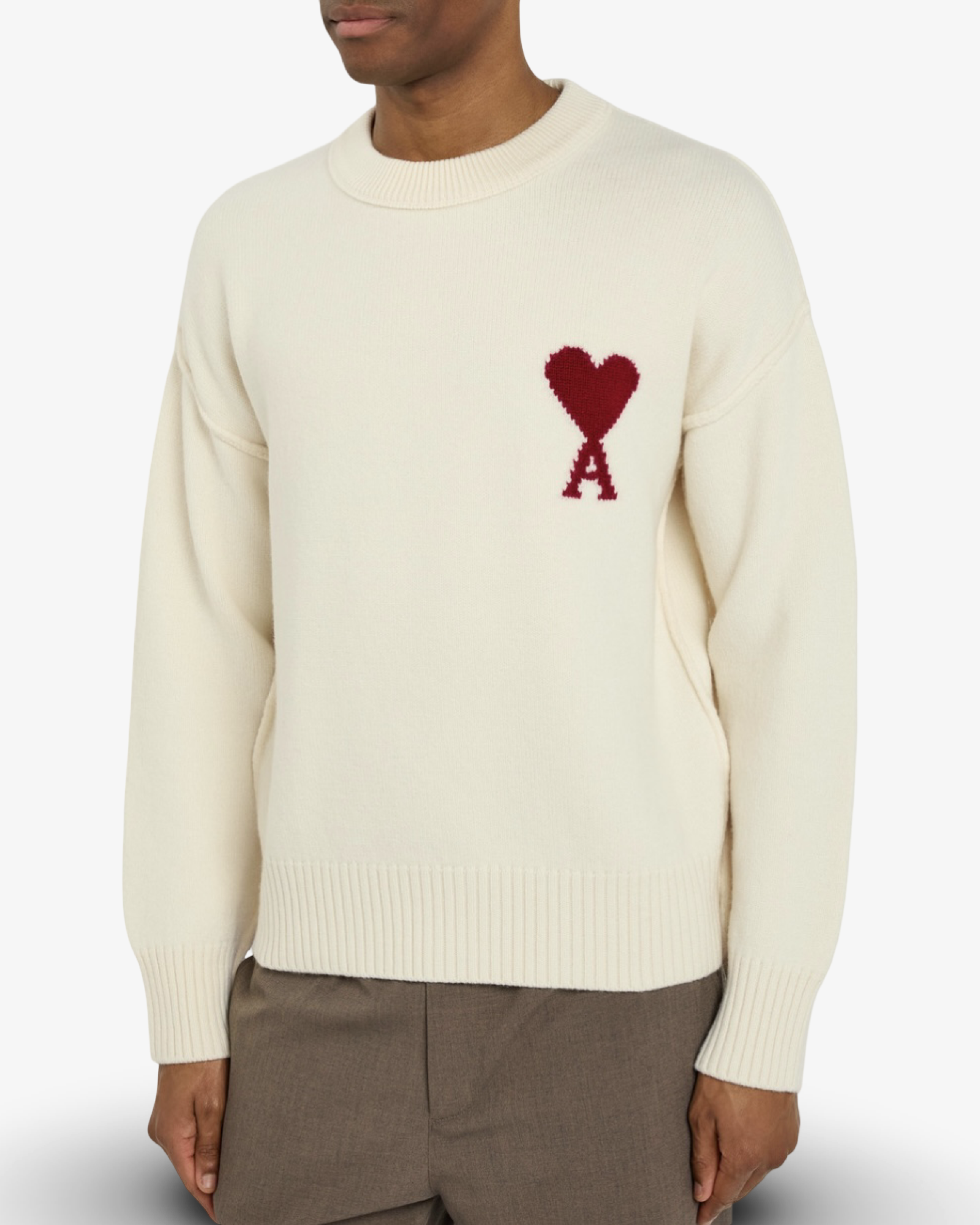 AMI PARIS DE COEUR CREWNECK SWEATER - CREAM