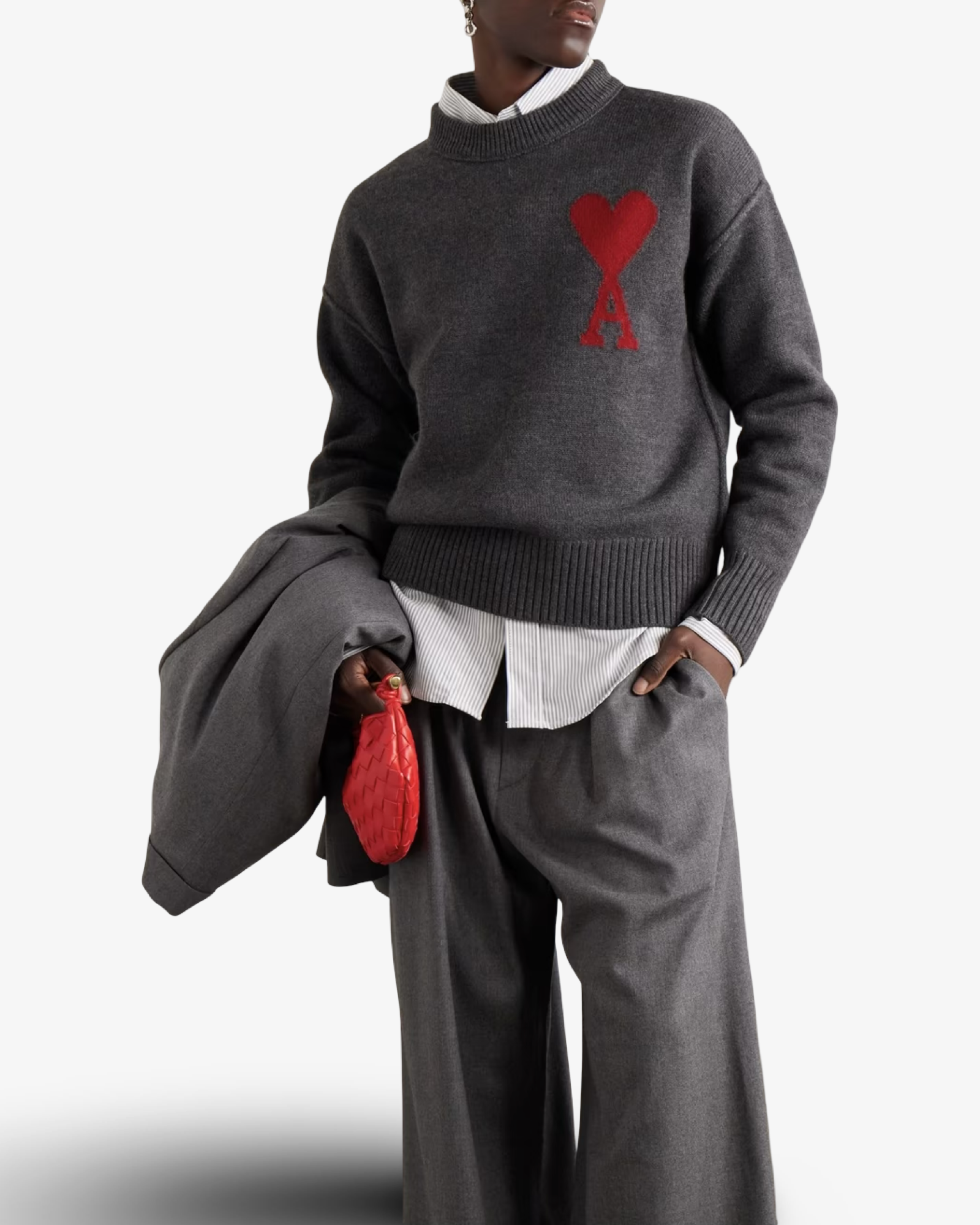 AMI PARIS DE COEUR KNITTED CREWNECK - GREY