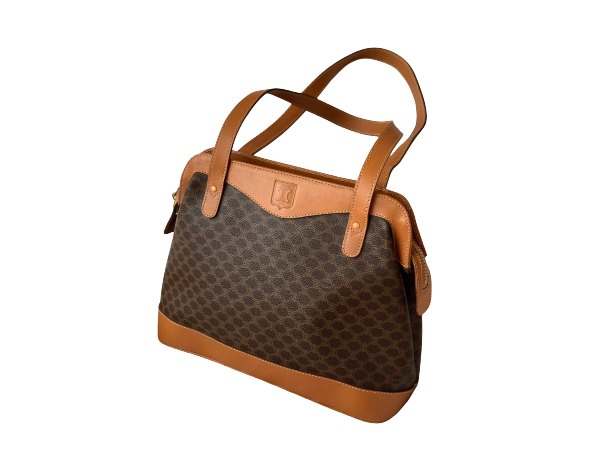 CÉLINE PRE-LOVED MACADAM CANVAS CICADA LEATHER SHOULDER BAG