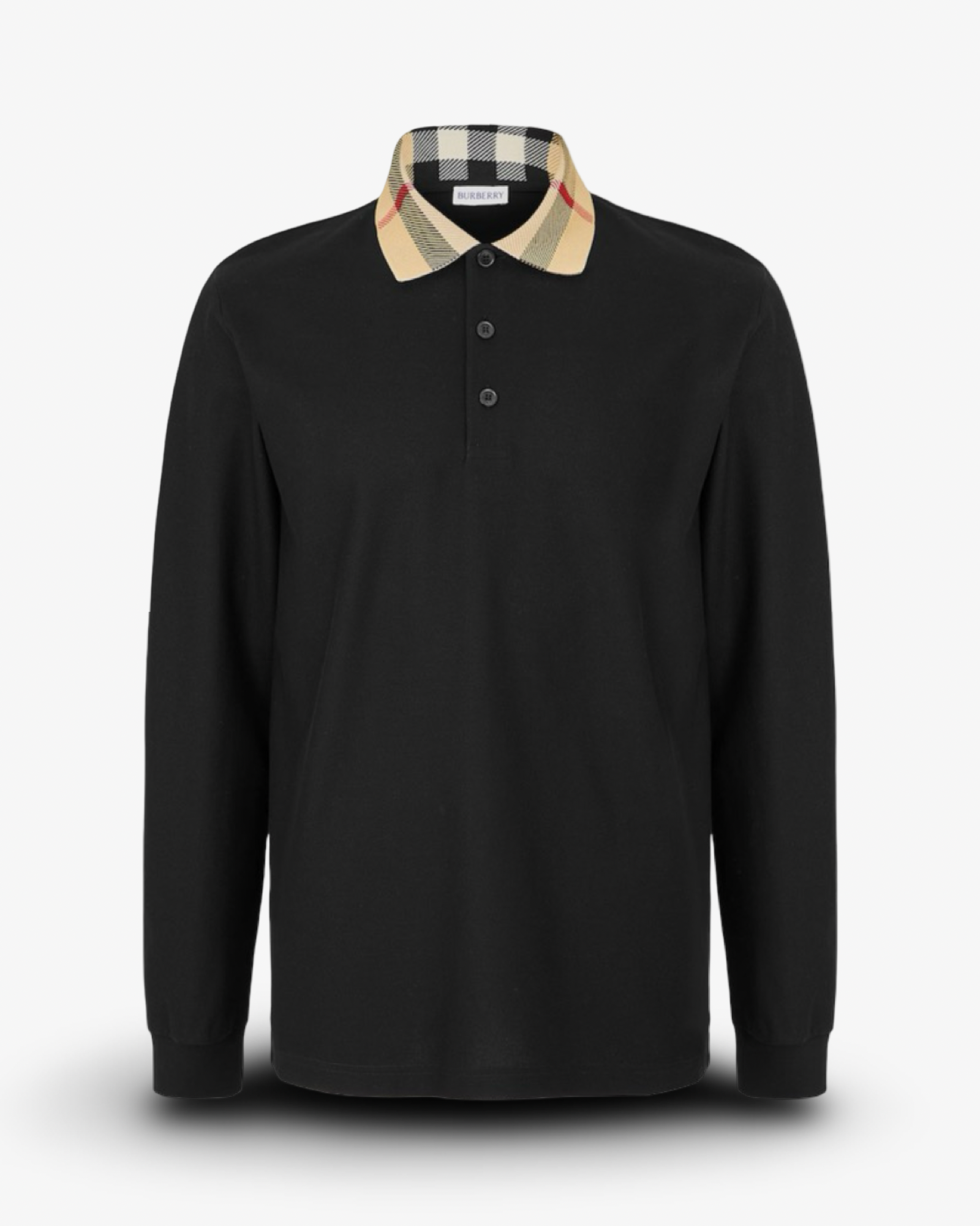 BURBERRY VINTAGE CHECK PRINT LONG SLEEVE POLO SHIRT - BLACK
