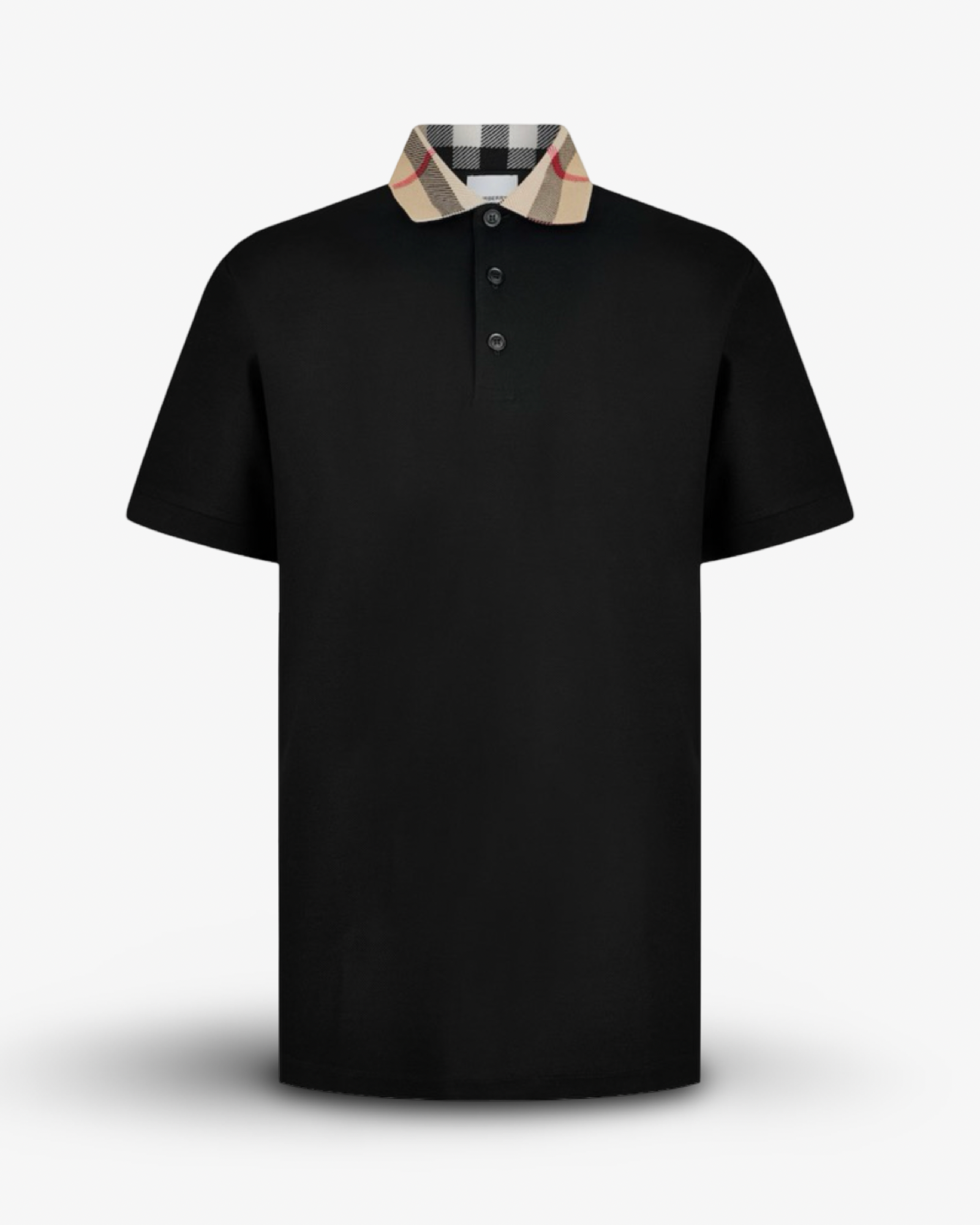 BURBERRY VINTAGE CHECK PRINT POLO SHORT SLEEVE SHIRT - BLACK
