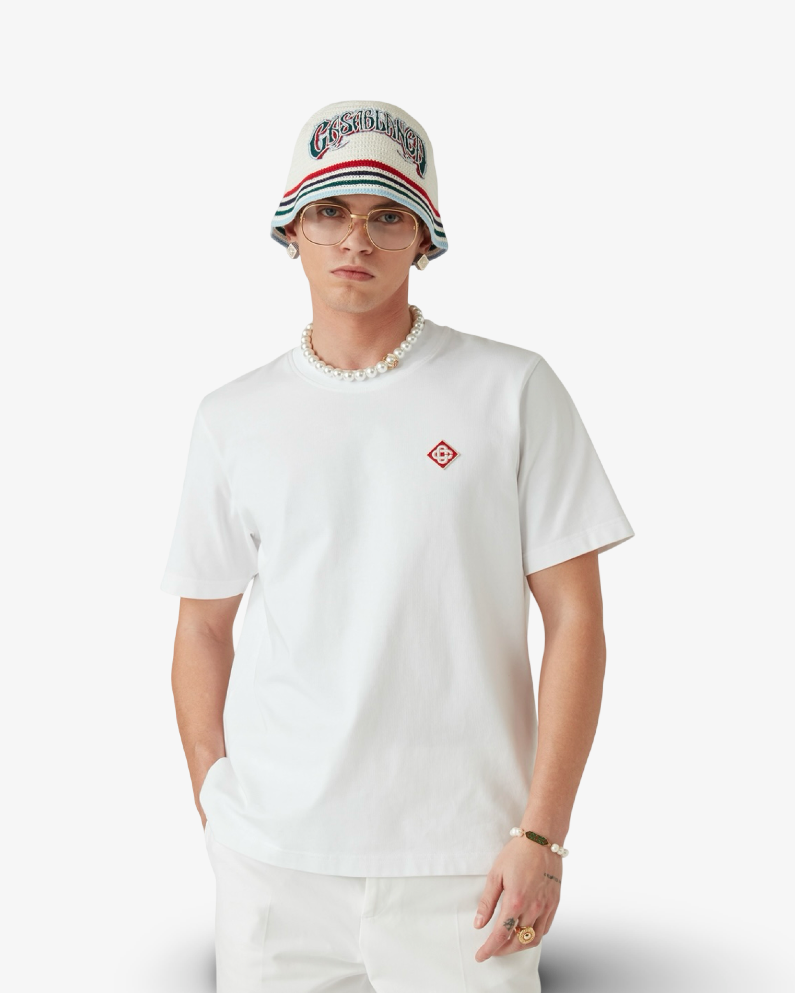 Casablanca WHITE DIAMOND LOGO SHORT SLEEVE T‑SHIRT