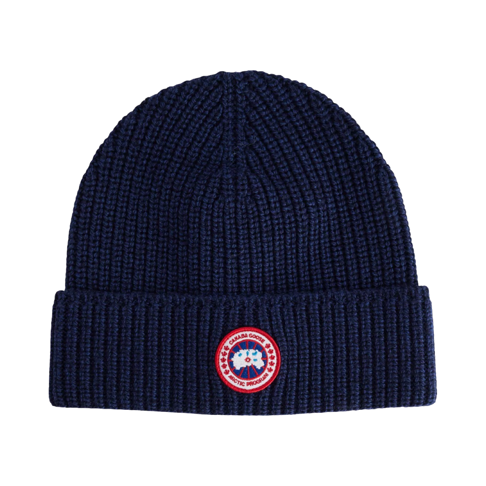 CANADA GOOSE RIBBED TOQUE WOOL BEANIE HAT NAVY