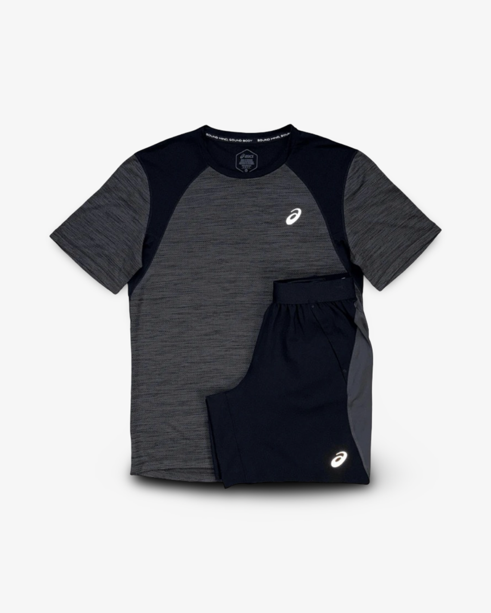 ASICS ROAD T-SHIRT SHORTS SET 'BLACK/GREY'