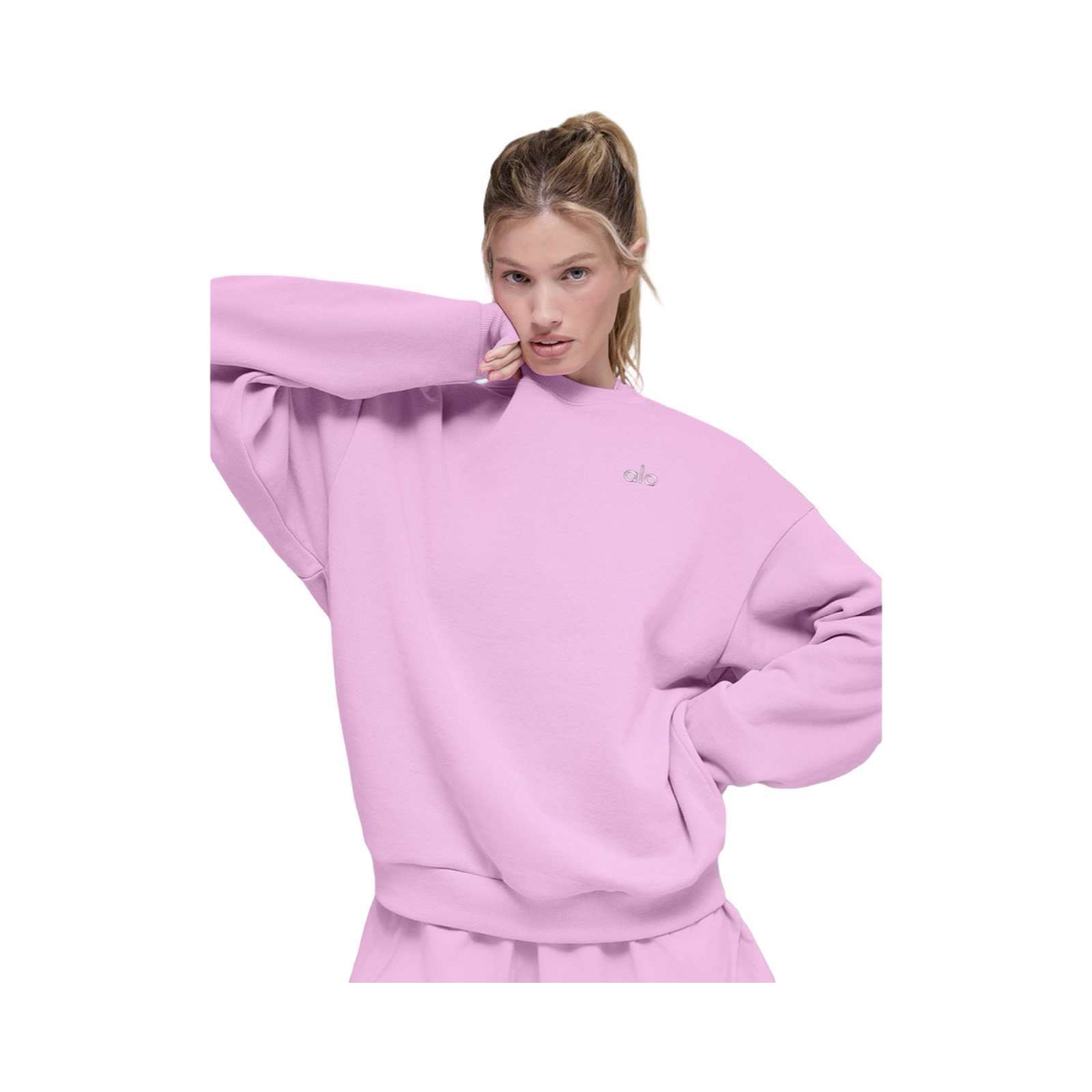 ALO ACCOLADE CREWNECK PULLOVER IN CANDY HEART PINK