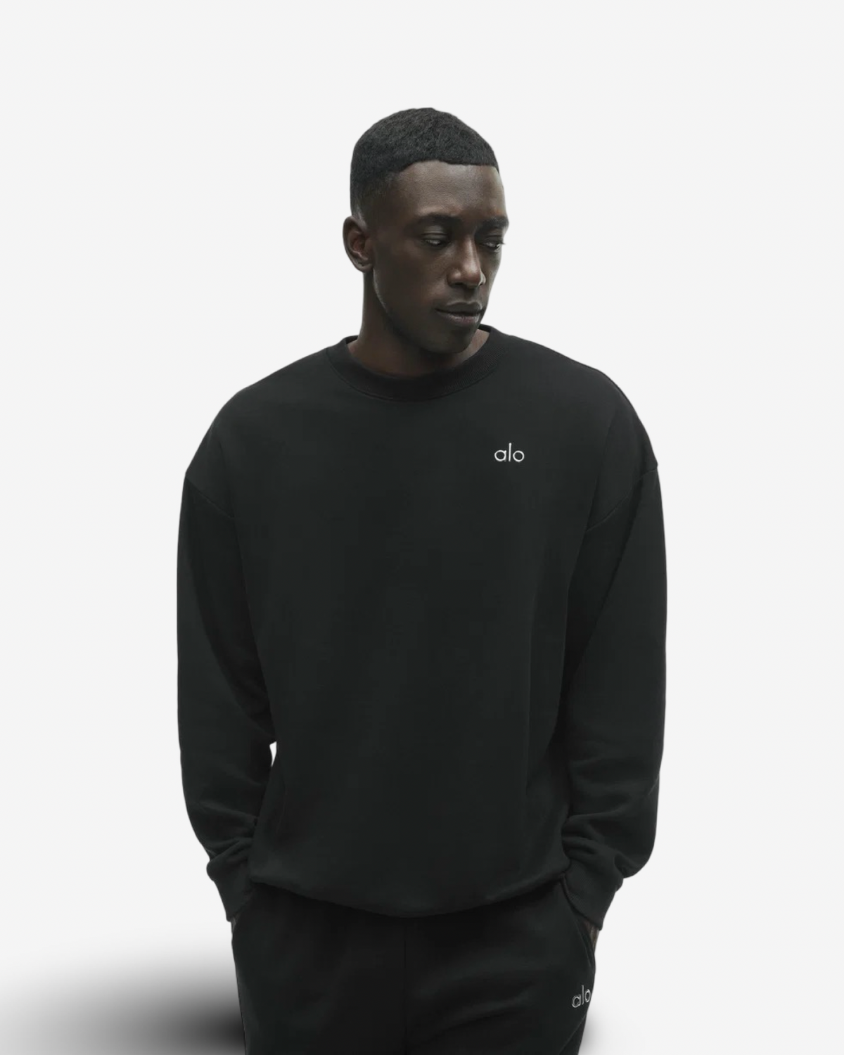 ALO ACCOLADE BLACK CREW NECK & STRAIGHT LEG JOGGER TRACKSUIT