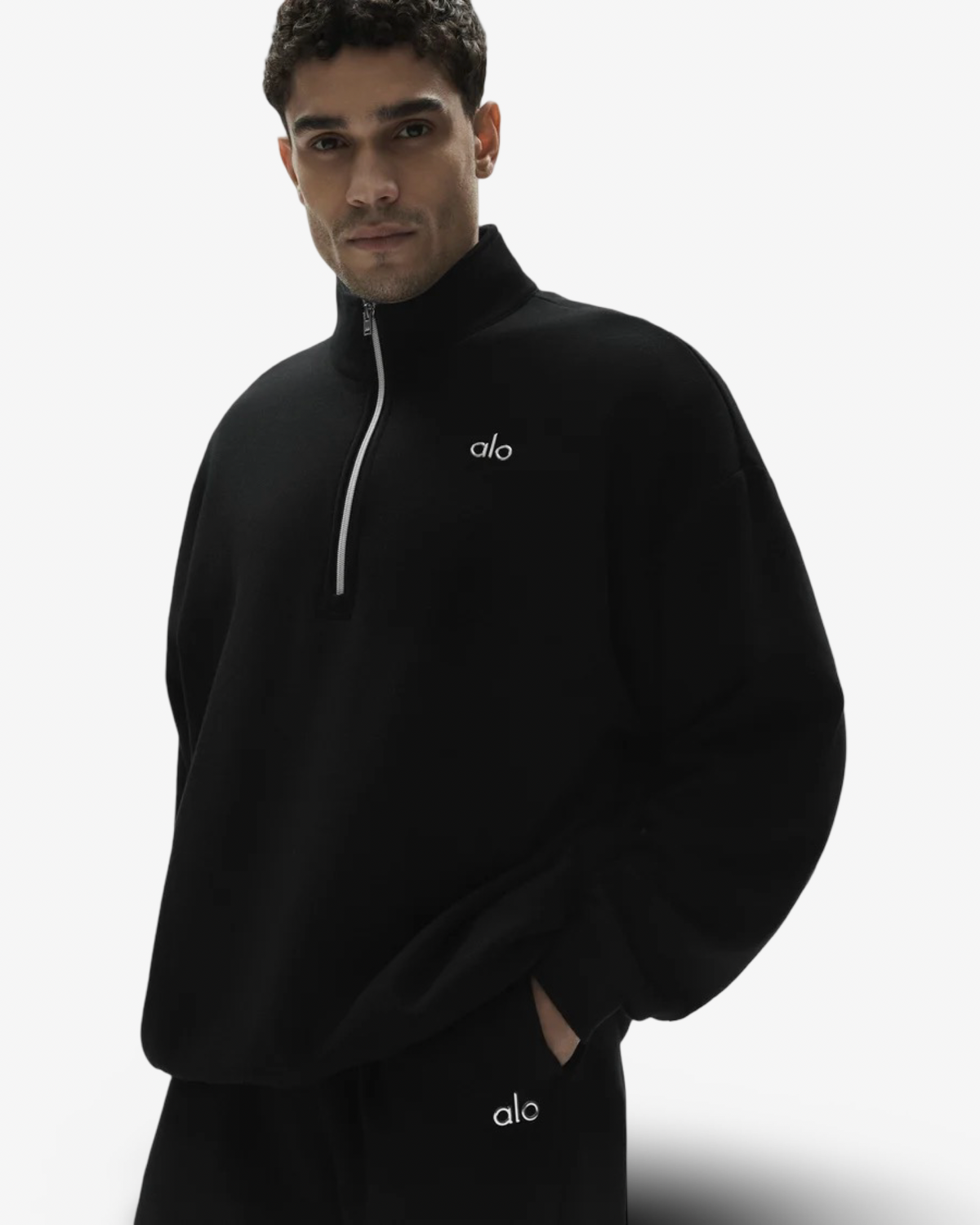 ALO ACCOLADE BLACK 1/4 ZIP & STRAIGHT LEG JOGGER TRACKSUIT