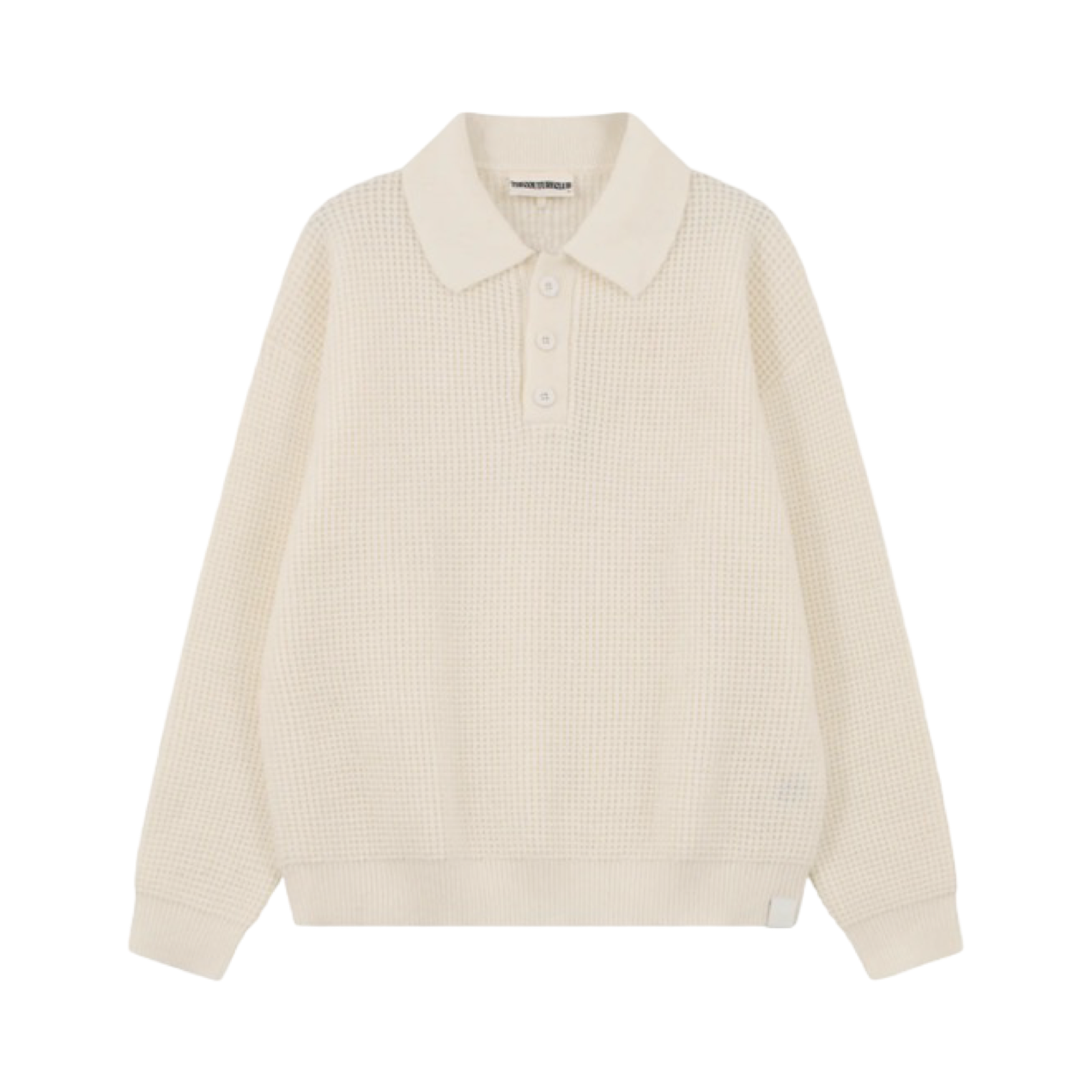 THE COUTURE CLUB WAFFLE KNIT LONG SLEEVE POLO WHITE