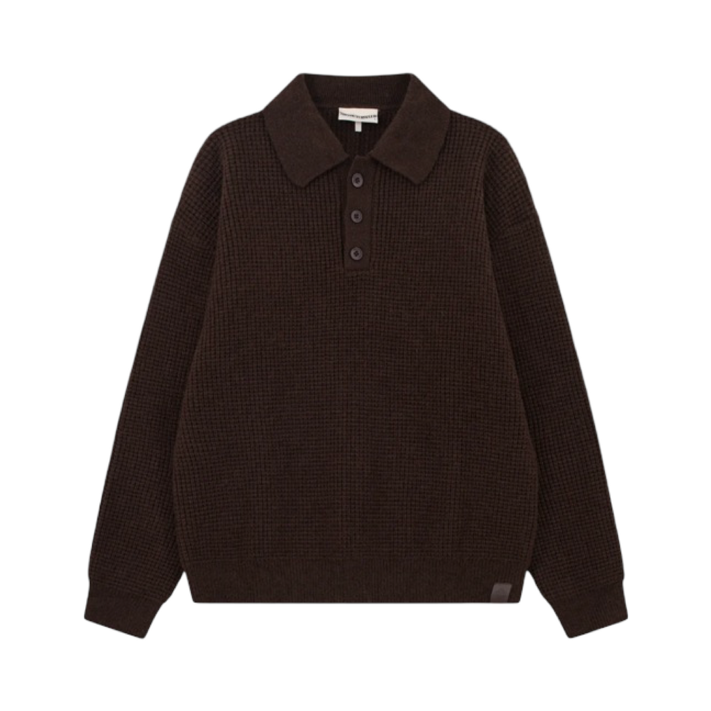 THE COUTURE CLUB WAFFLE KNIT LONG SLEEVE POLO BROWN