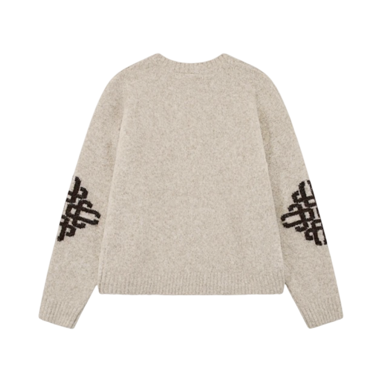 THE COUTURE CLUB BRUSHED EMBLEM SLEEVE KNITTED CREW BEIGE