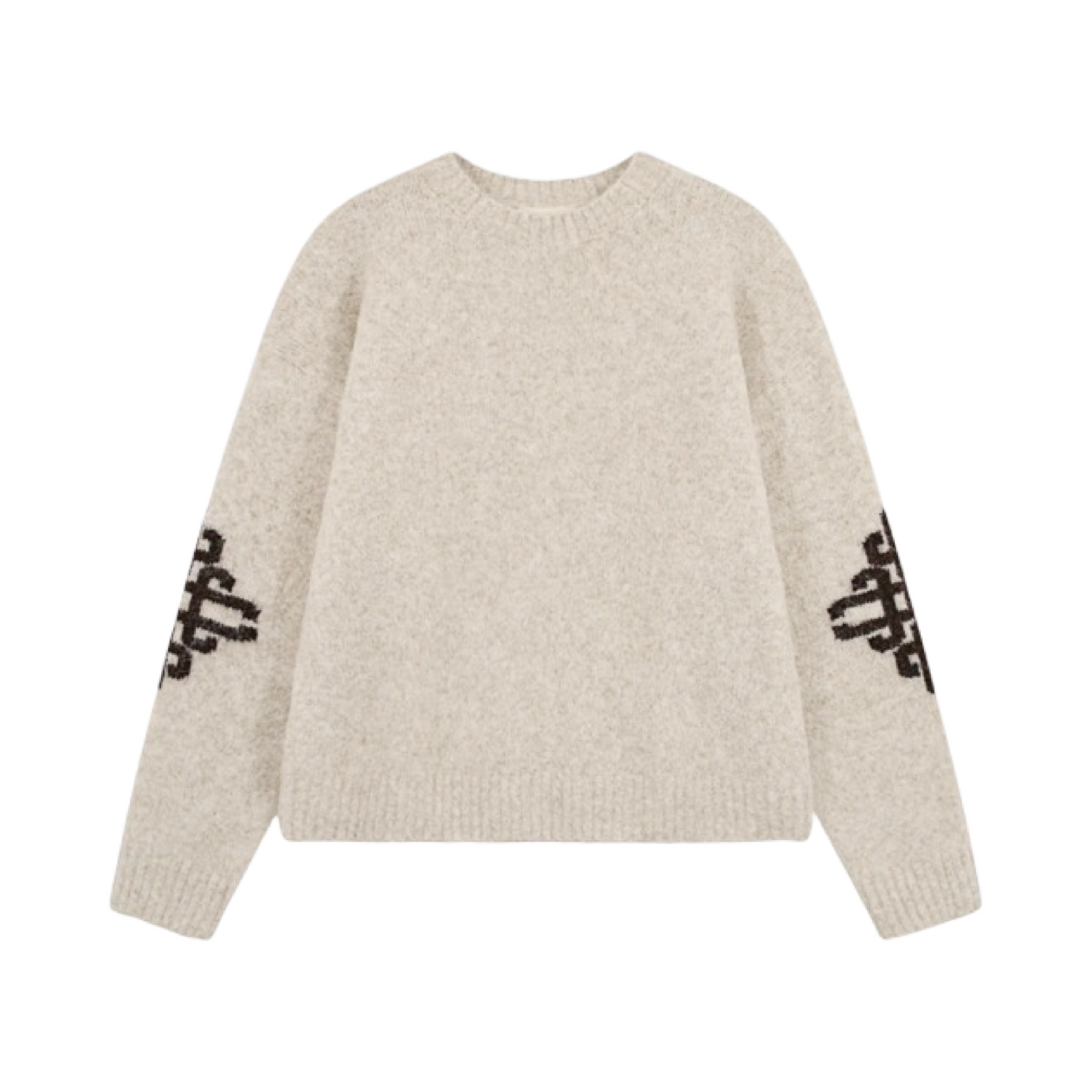 THE COUTURE CLUB BRUSHED EMBLEM SLEEVE KNITTED CREW BEIGE