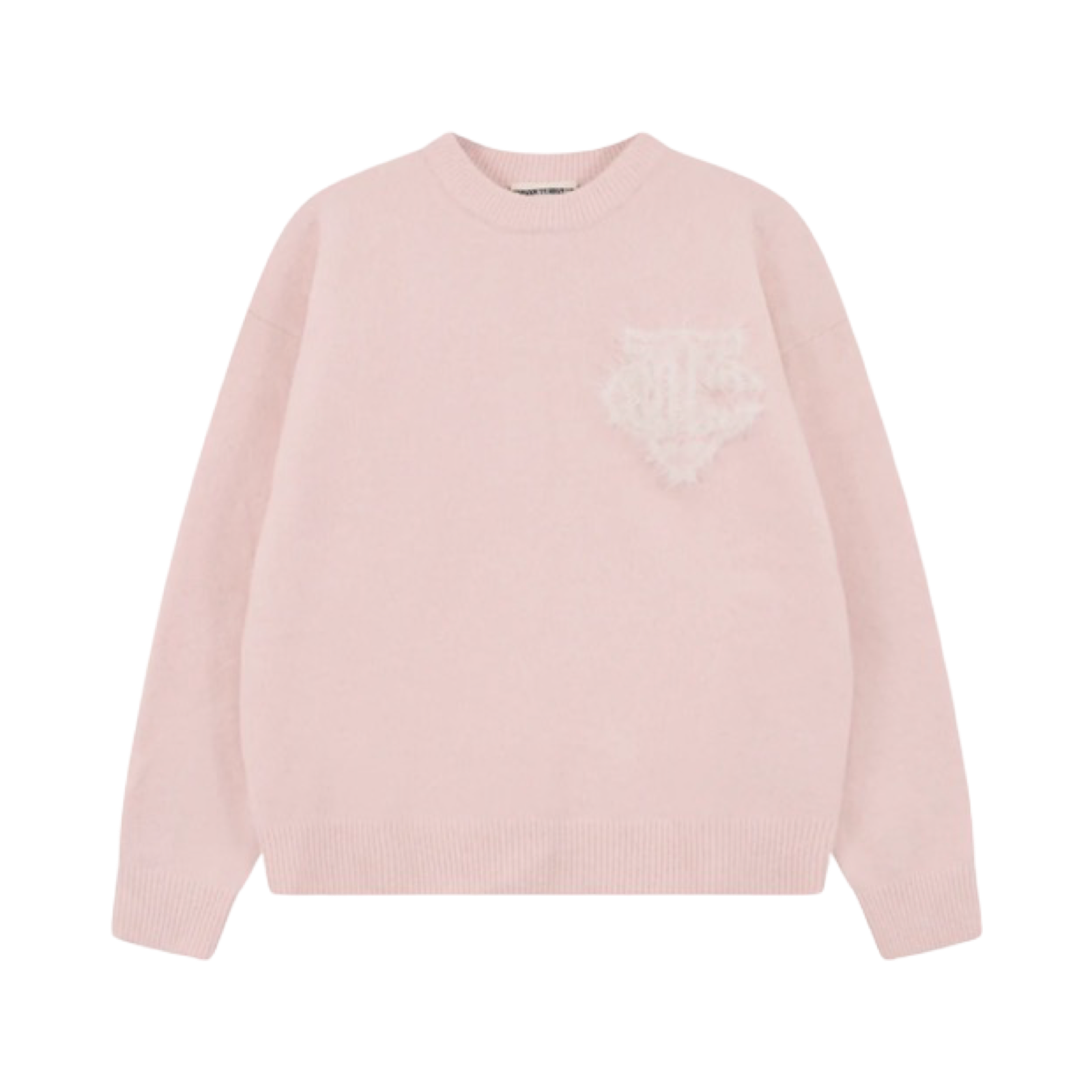 THE COUTURE CLUB MONOGRAM FLUFFY KNIT CREW PINK