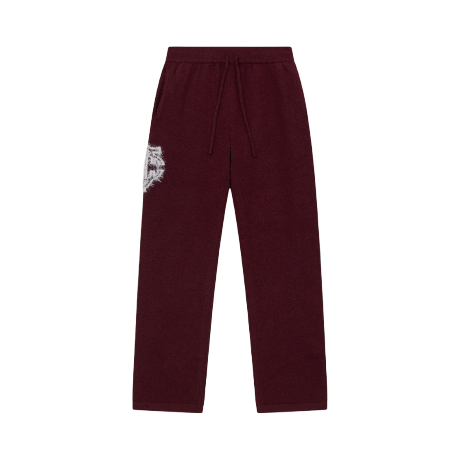 THE COUTURE CLUB MONOGRAM FLUFFY KNIT JOGGERS BURGANDY