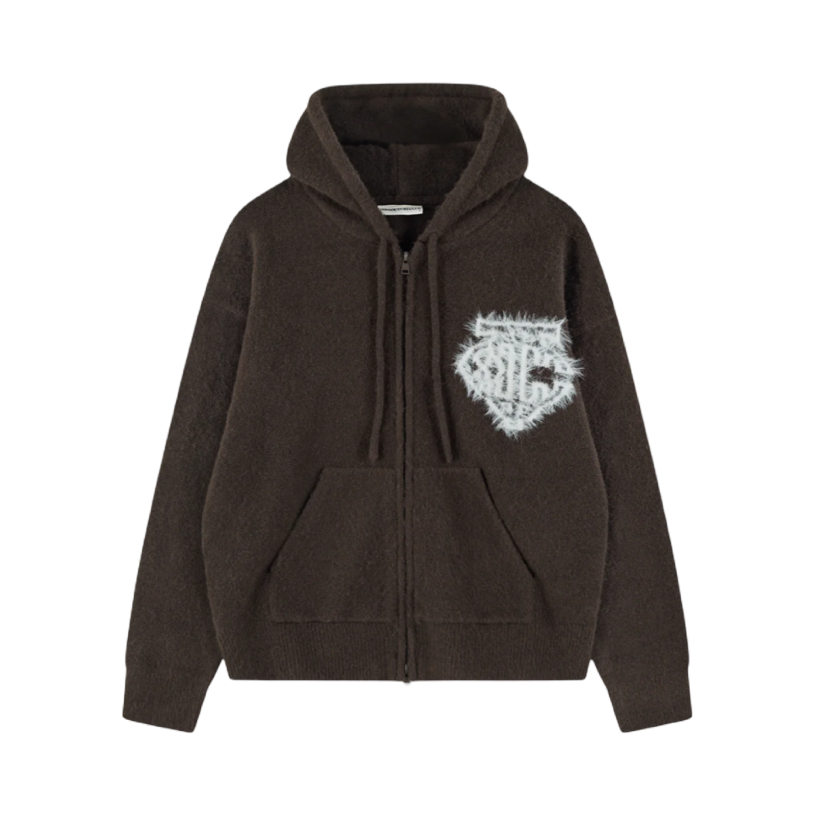 THE COUTURE CLUB MONOGRAM FLUFFY KNIT ZIP THROUGH HOODIE BROWN