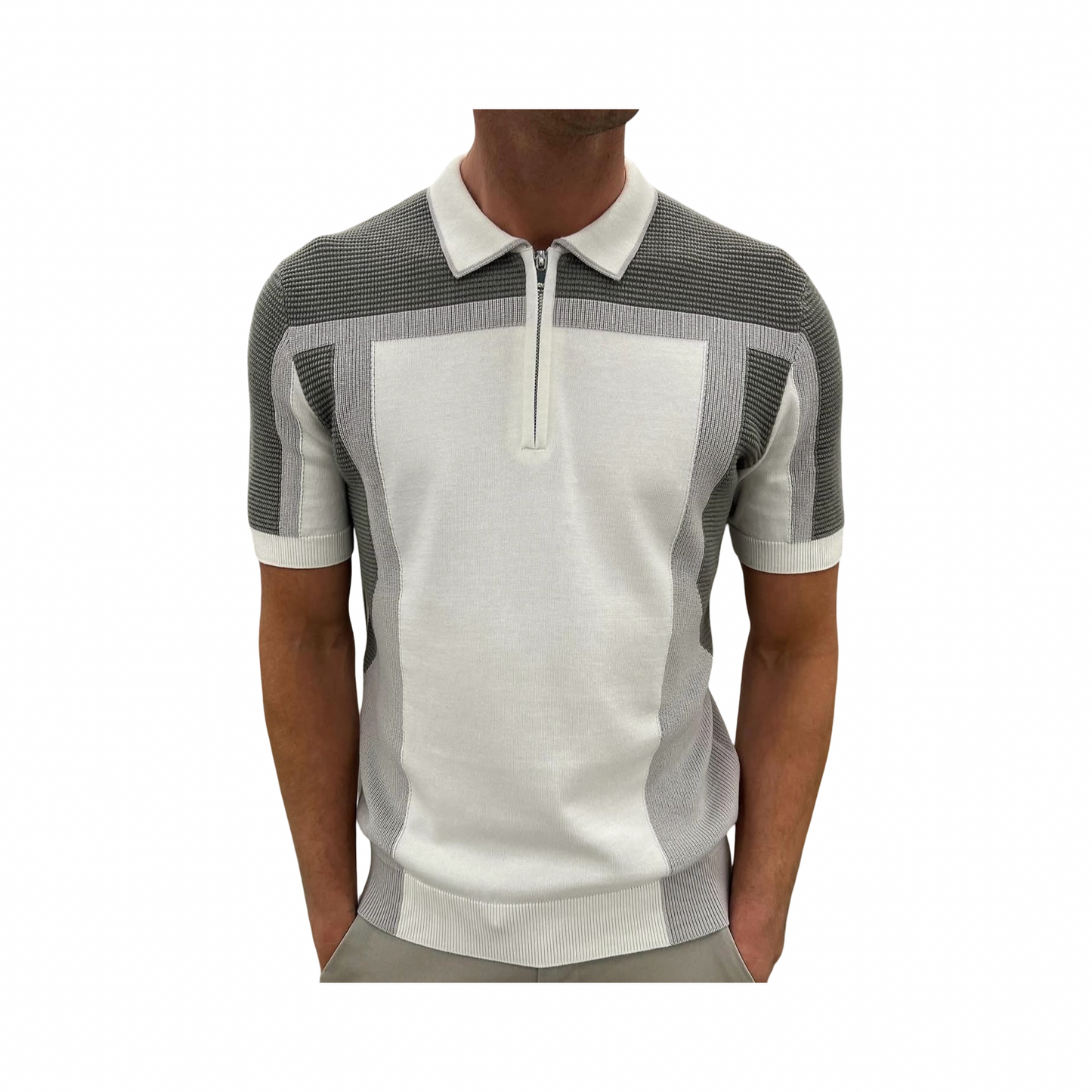 ARNE BLOCK KNITTED ZIP POLO SHIRT