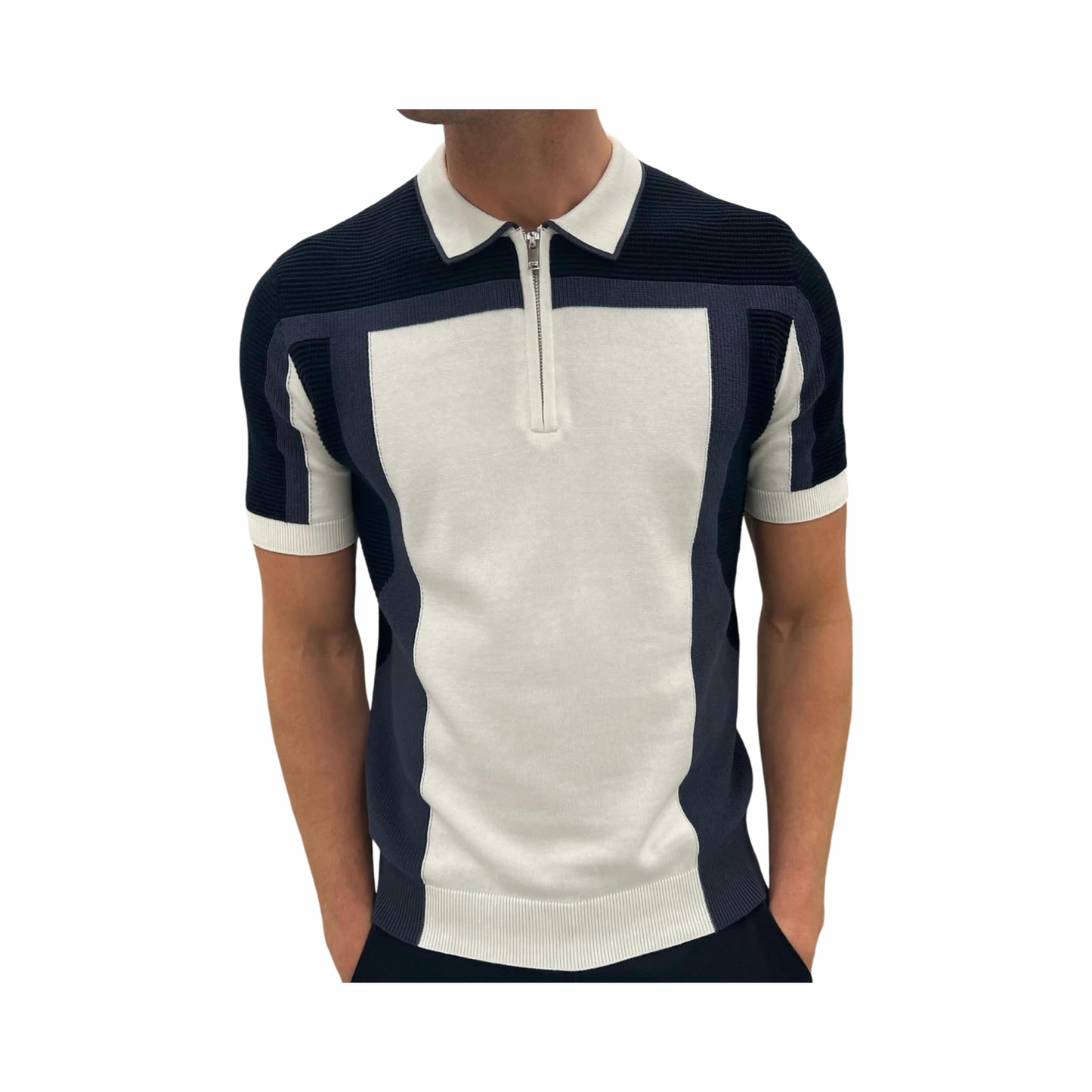 ARNE BLOCK KNITTED ZIP POLO SHIRT