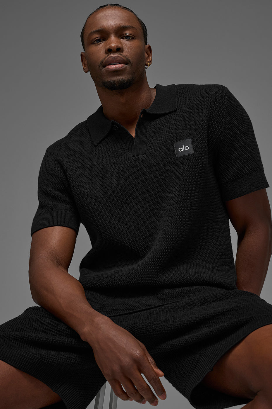 Alo Sports Club Sweater Knit Polo - Black