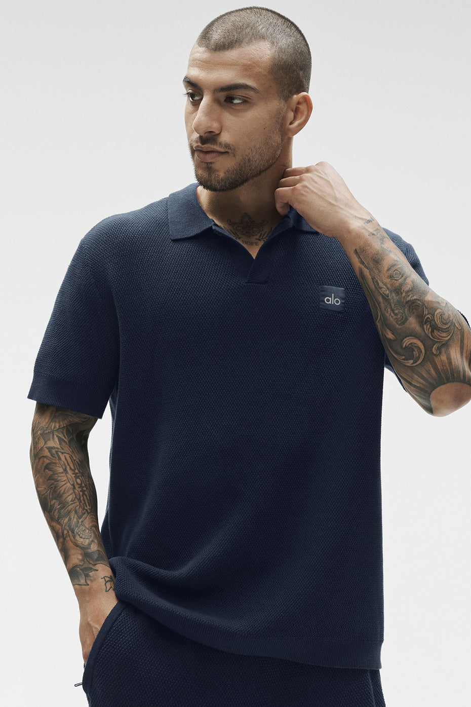 Alo Sports Club Sweater Knit Polo - Navy
