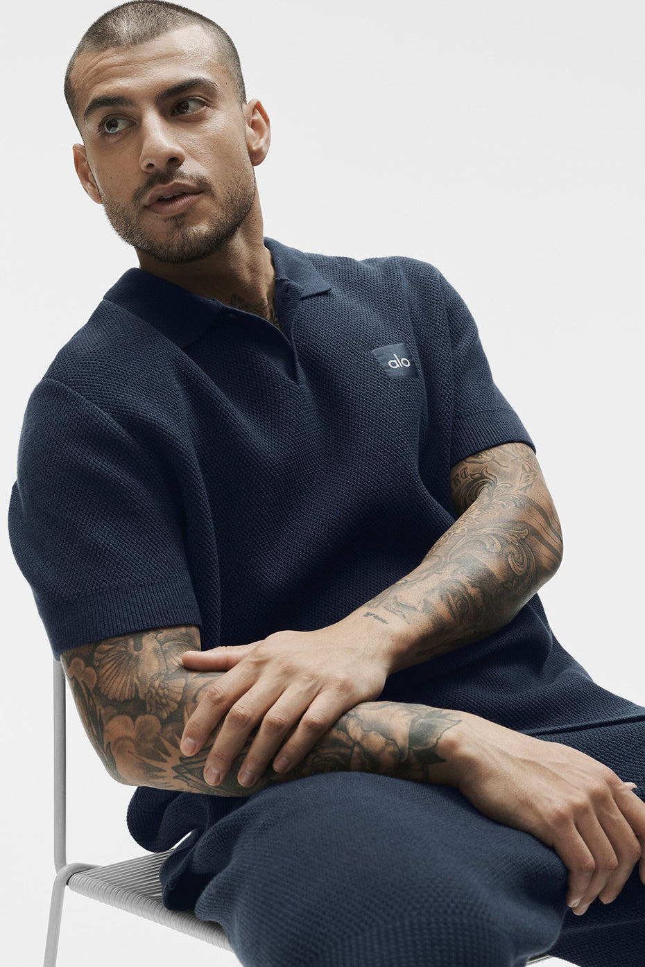 Alo Sports Club Sweater Knit Polo - Navy