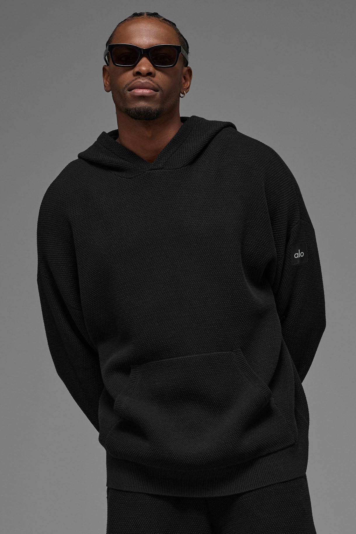 Alo Sports Club Sweater Knit Hoodie - Black