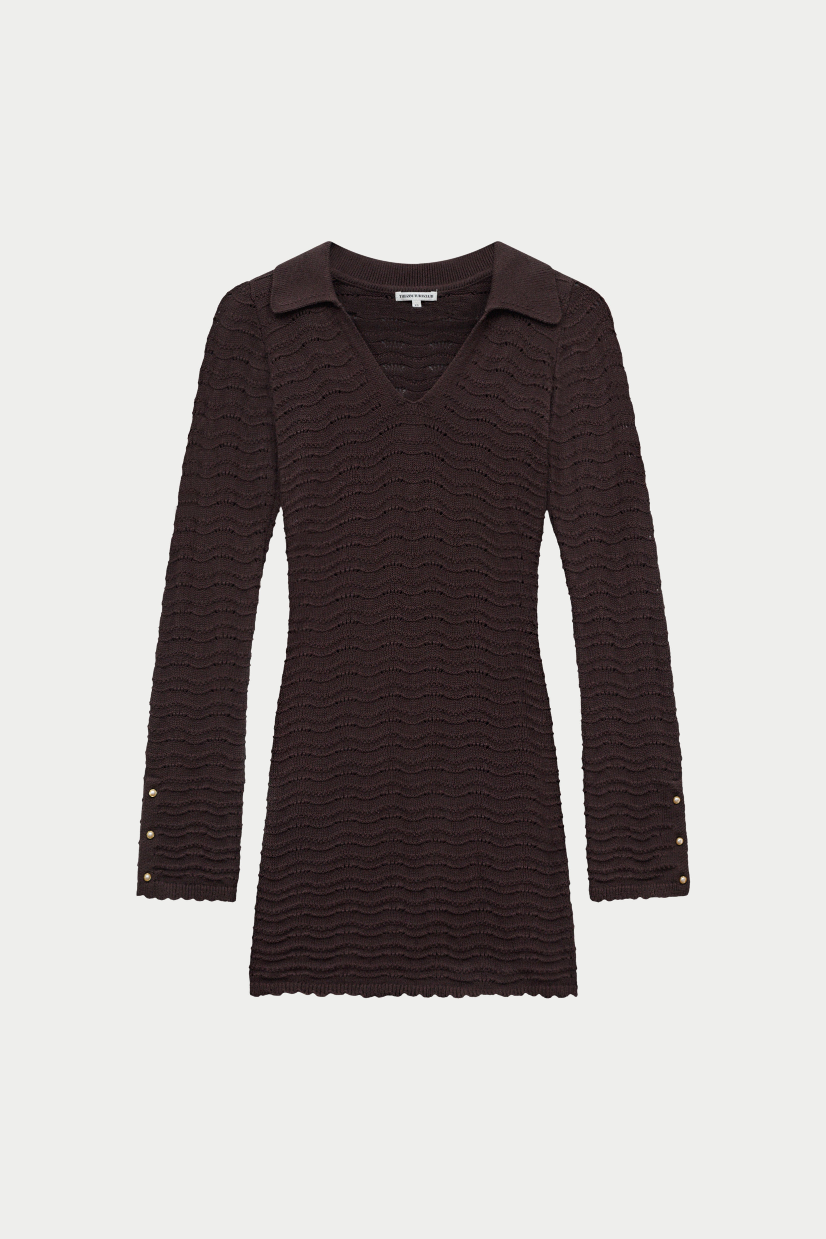 OPEN COLLAR CROCHET KNIT MINI DRESS - CHOCOLATE