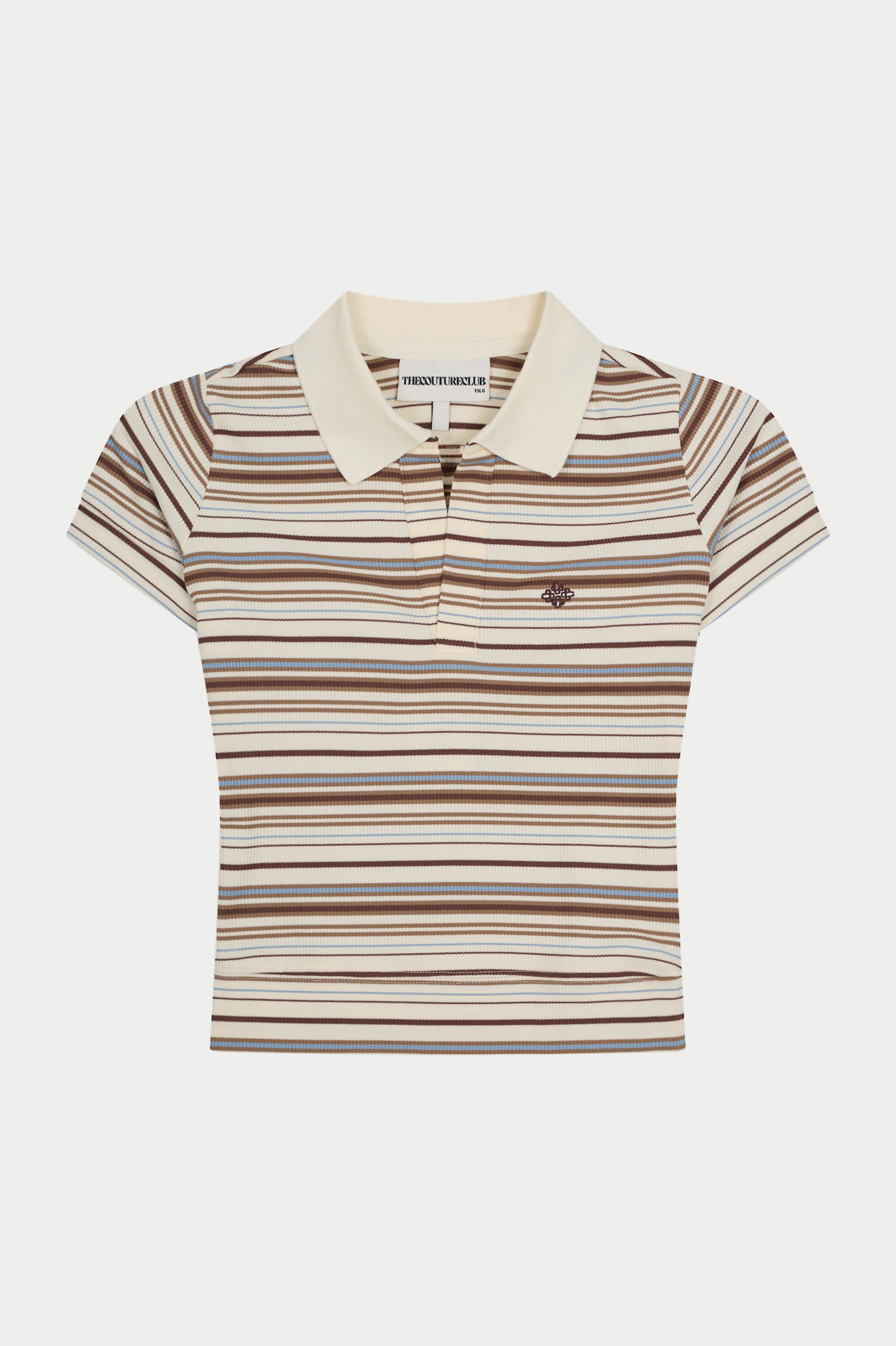 STRIPE SHORT SLEEVE POLO TOP - BEIGE