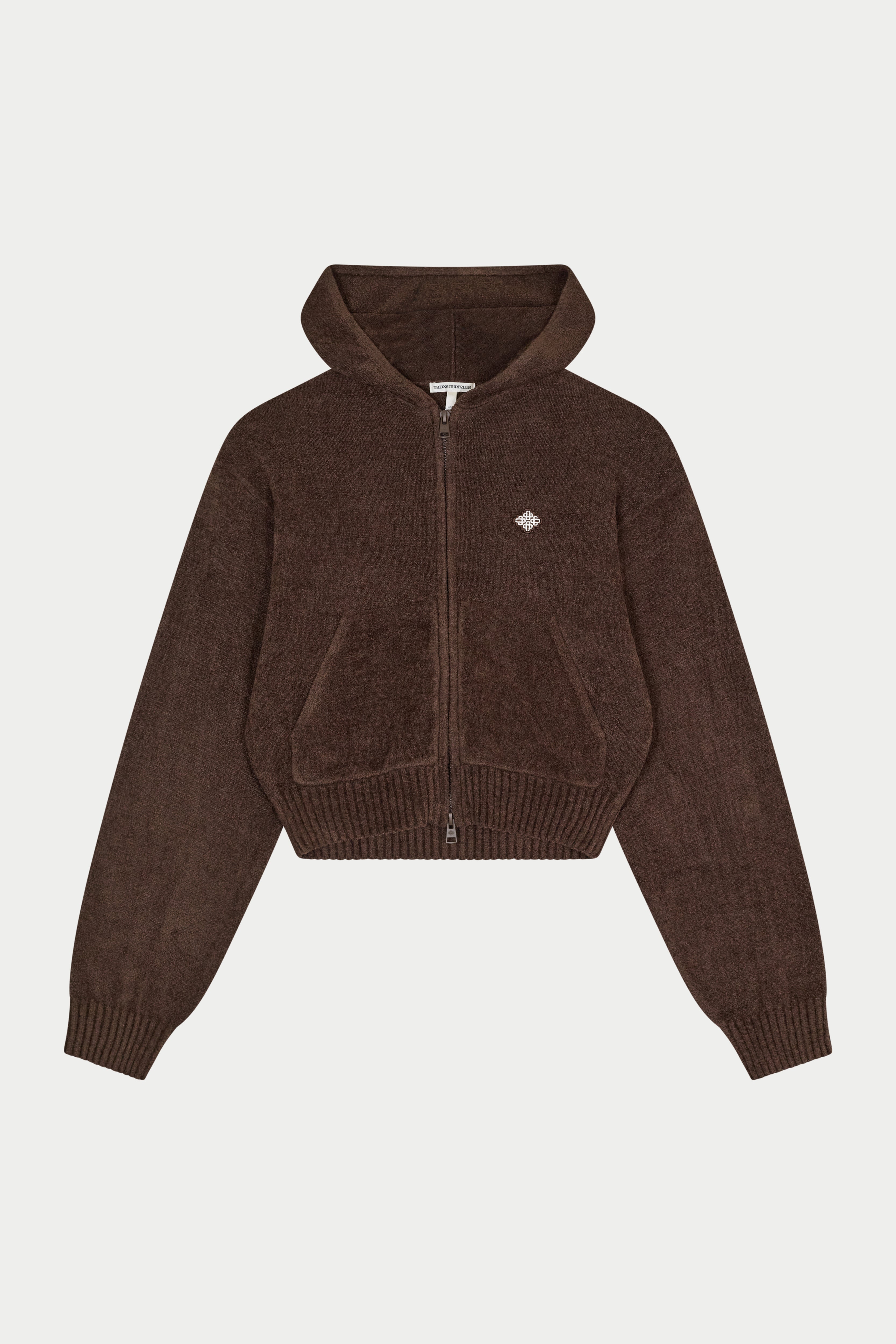 TOWELLING ZIP THROUGH HOODIE - CHOCOLATE