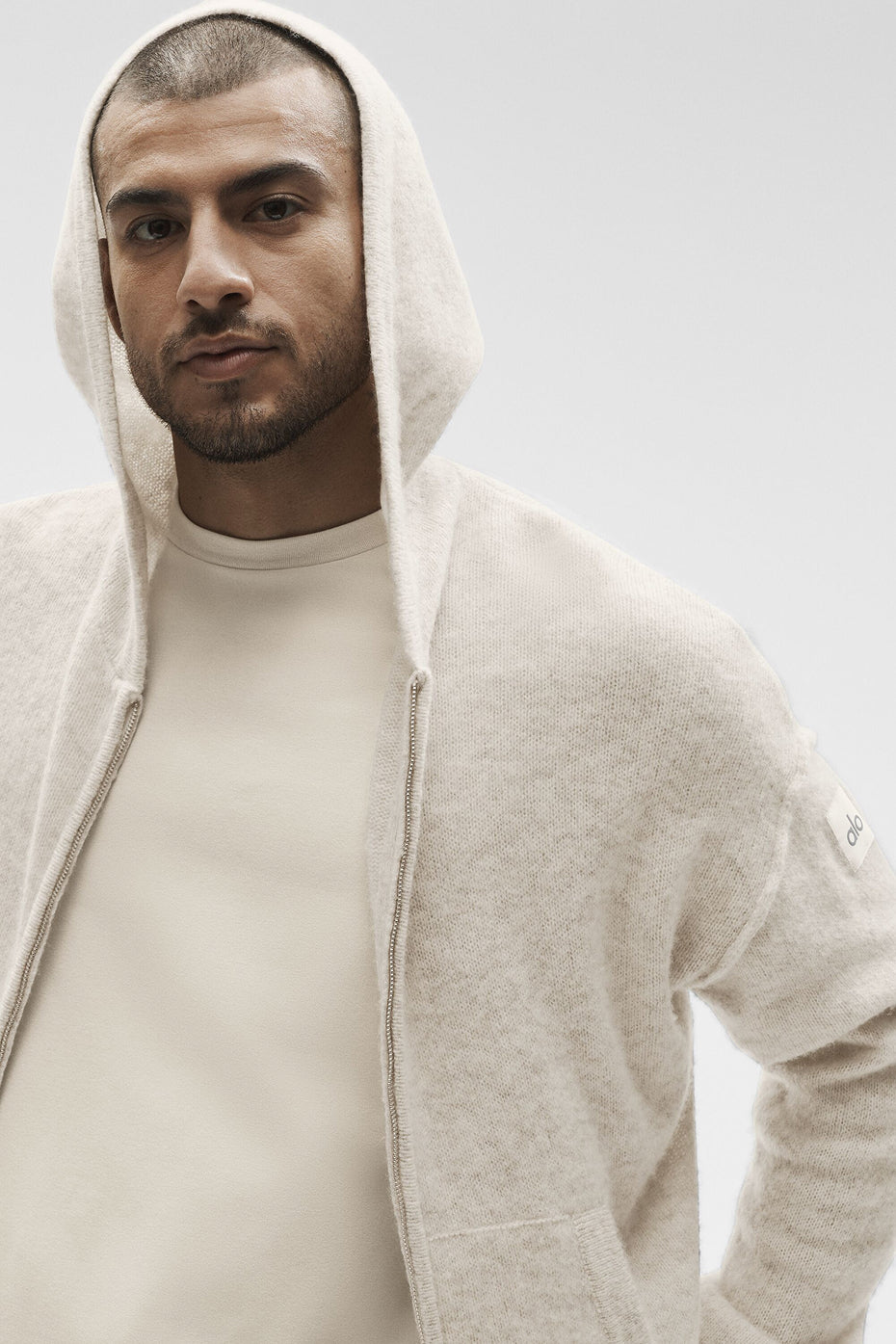 Alo Wool Cashmere New Class Full Zip Hoodie - Oatmeal Heather