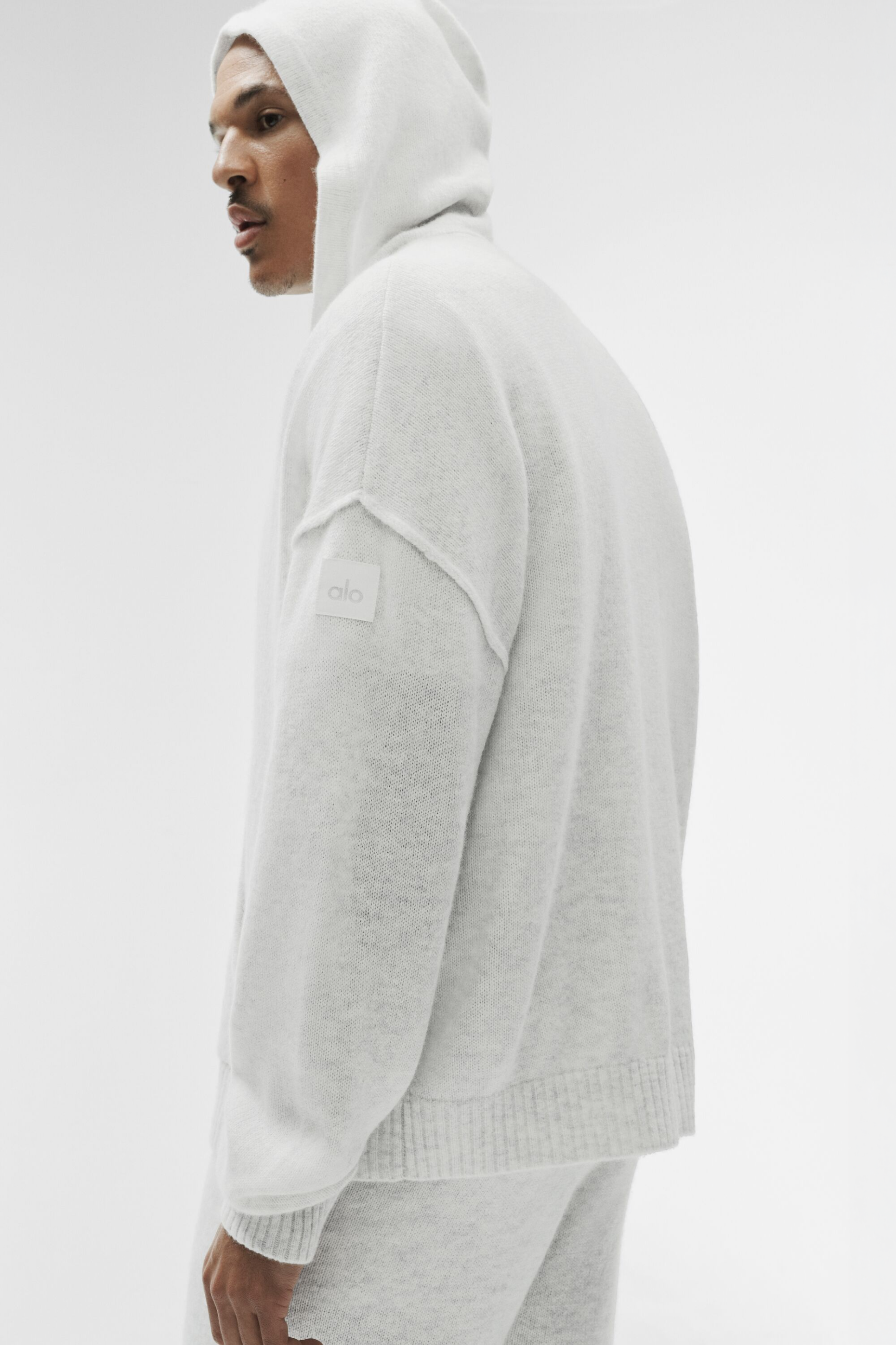 Alo Wool Cashmere New Class Full Zip Hoodie - White Heather
