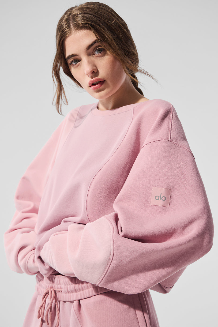 Alo Make Waves Crew Neck Pullover - Sunset Pink Tonal