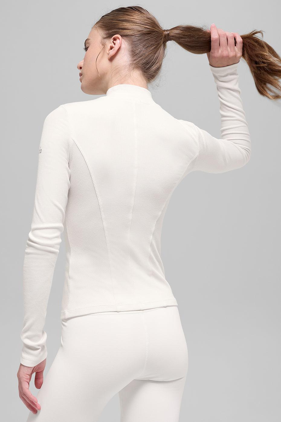 Alo Ribbed Mesmerize Mock Neck Long Sleeve - Ivory