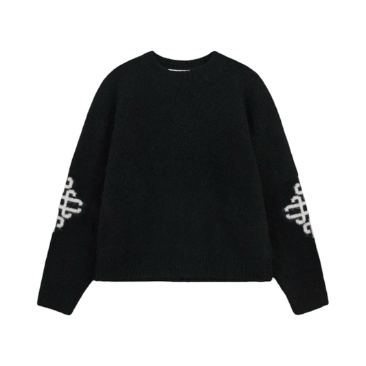 COUTURE CLUB BRUSHED SLEEVE KNITTED CREW BLACK