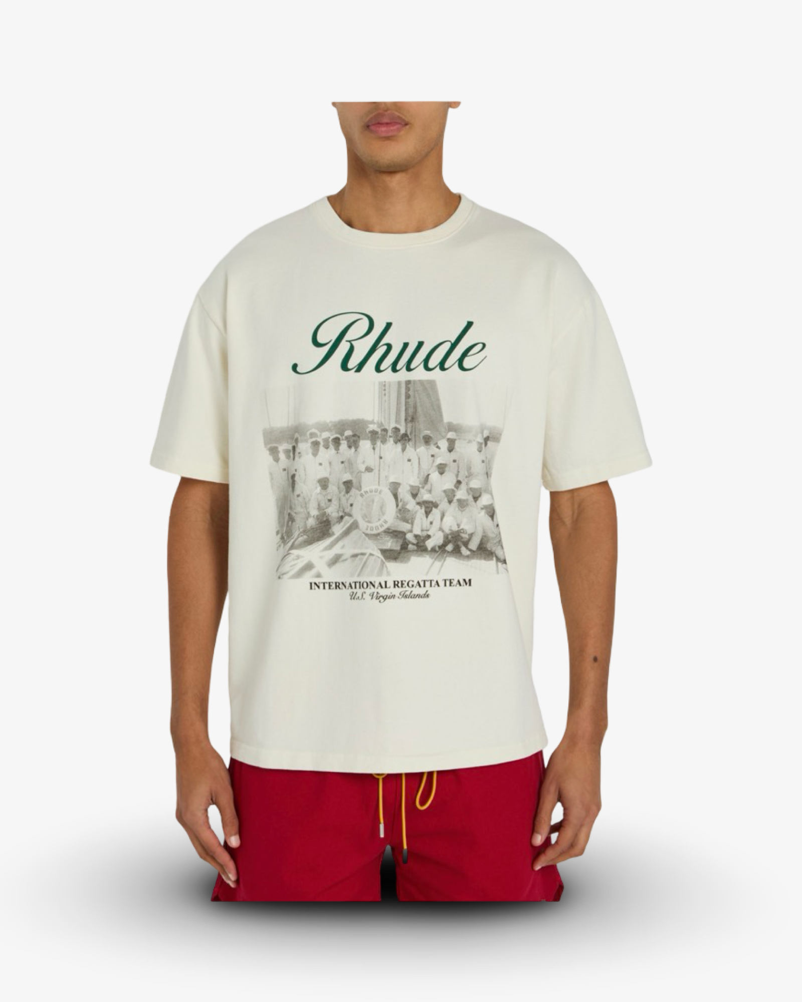 RHUDE VIRGIN ISLAND SCRIPT PAINTED T-SHIRT - CREAM