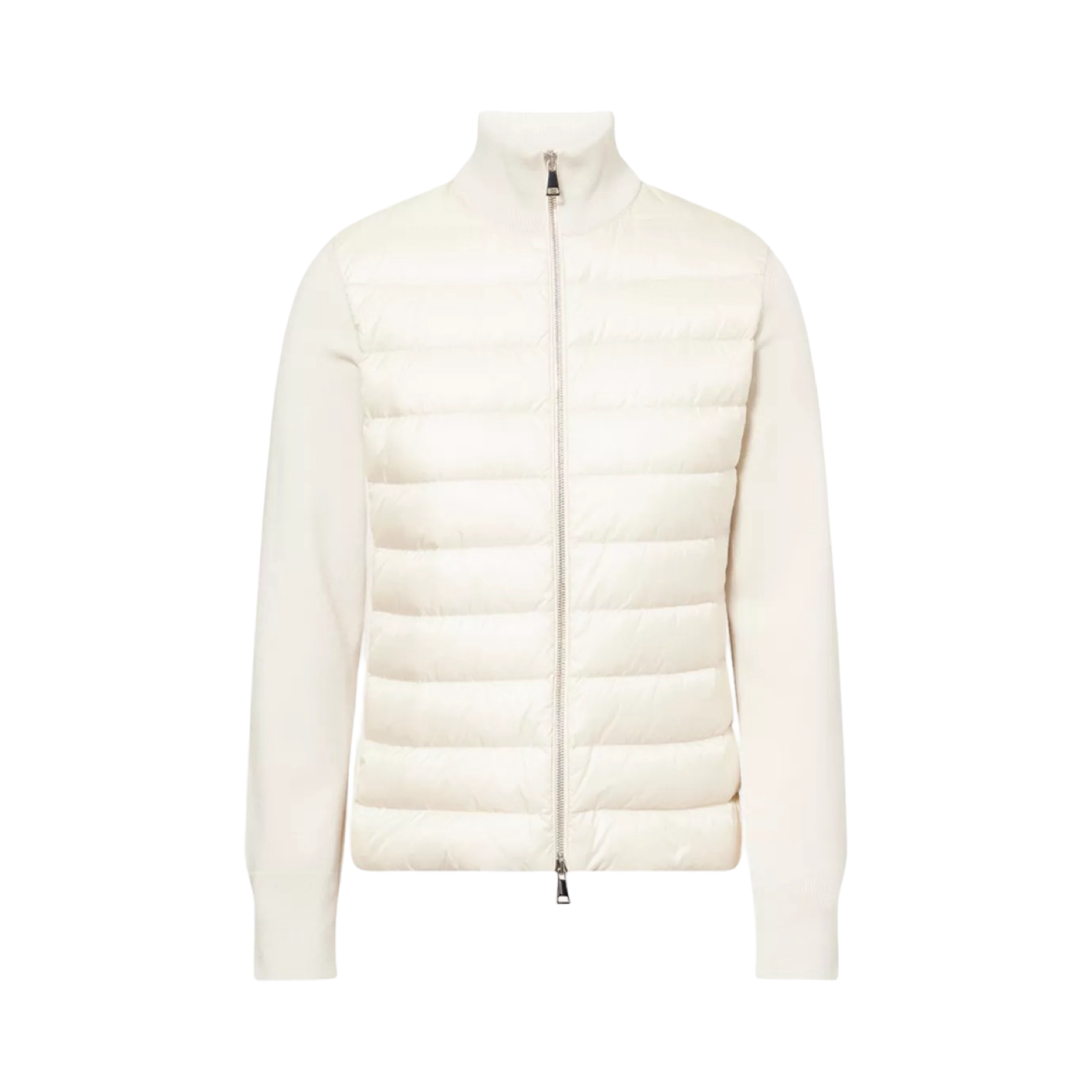 MONCLER LOGO-BADGE PADDED ZIP WOOL AND NYLON CARDIGAN LIGHT BEIGE