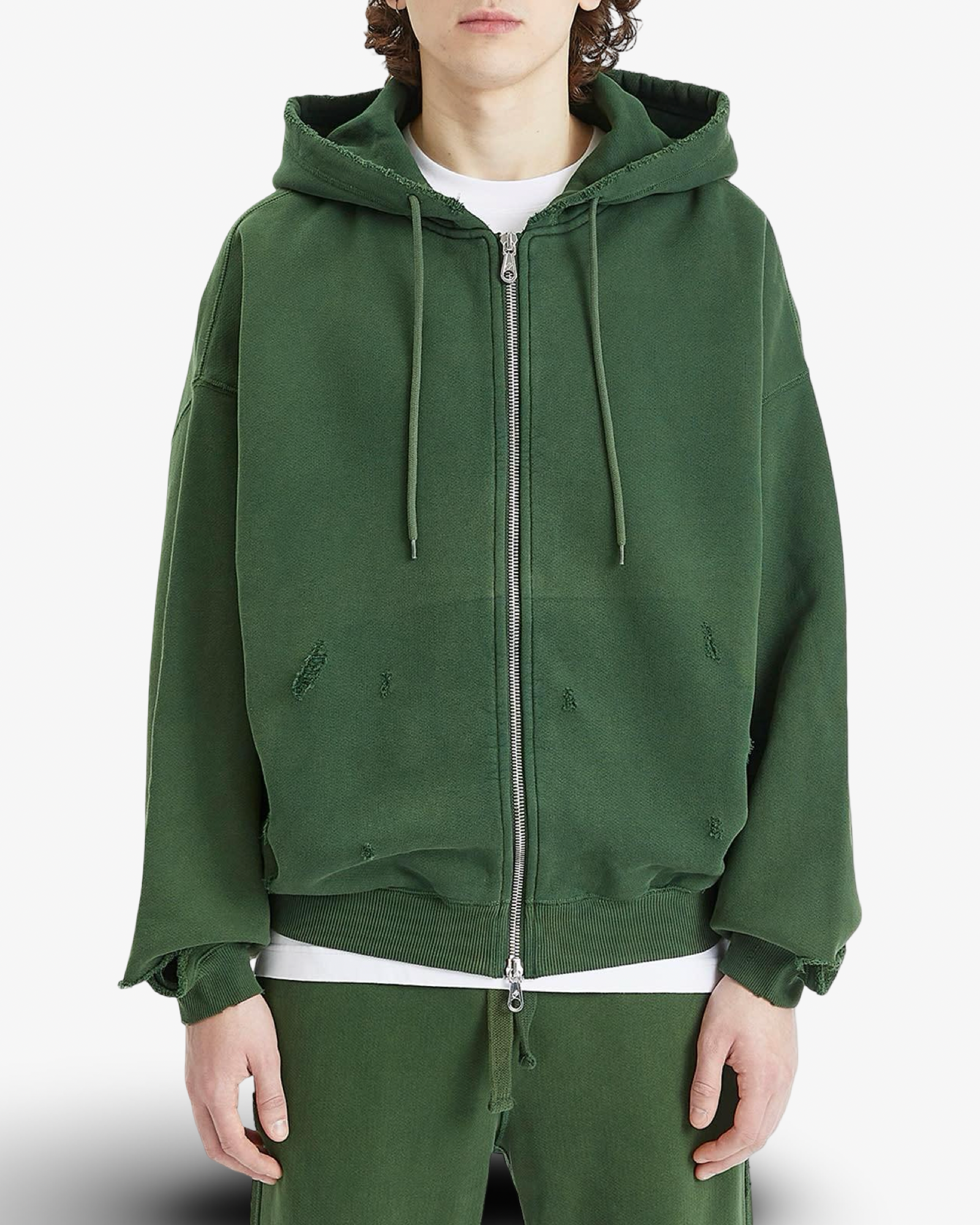 COLE BUXTON DISTRESSED HOODIE - FOREST GREEN