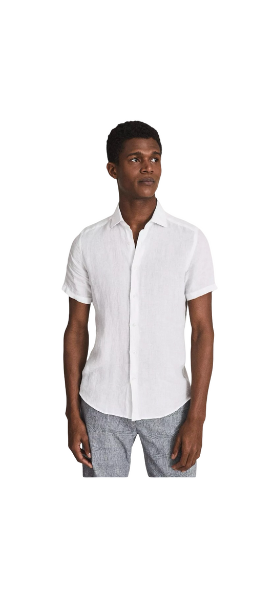 REISS HOLIDAY LINEN SLIM FIT SHIRT WHITE