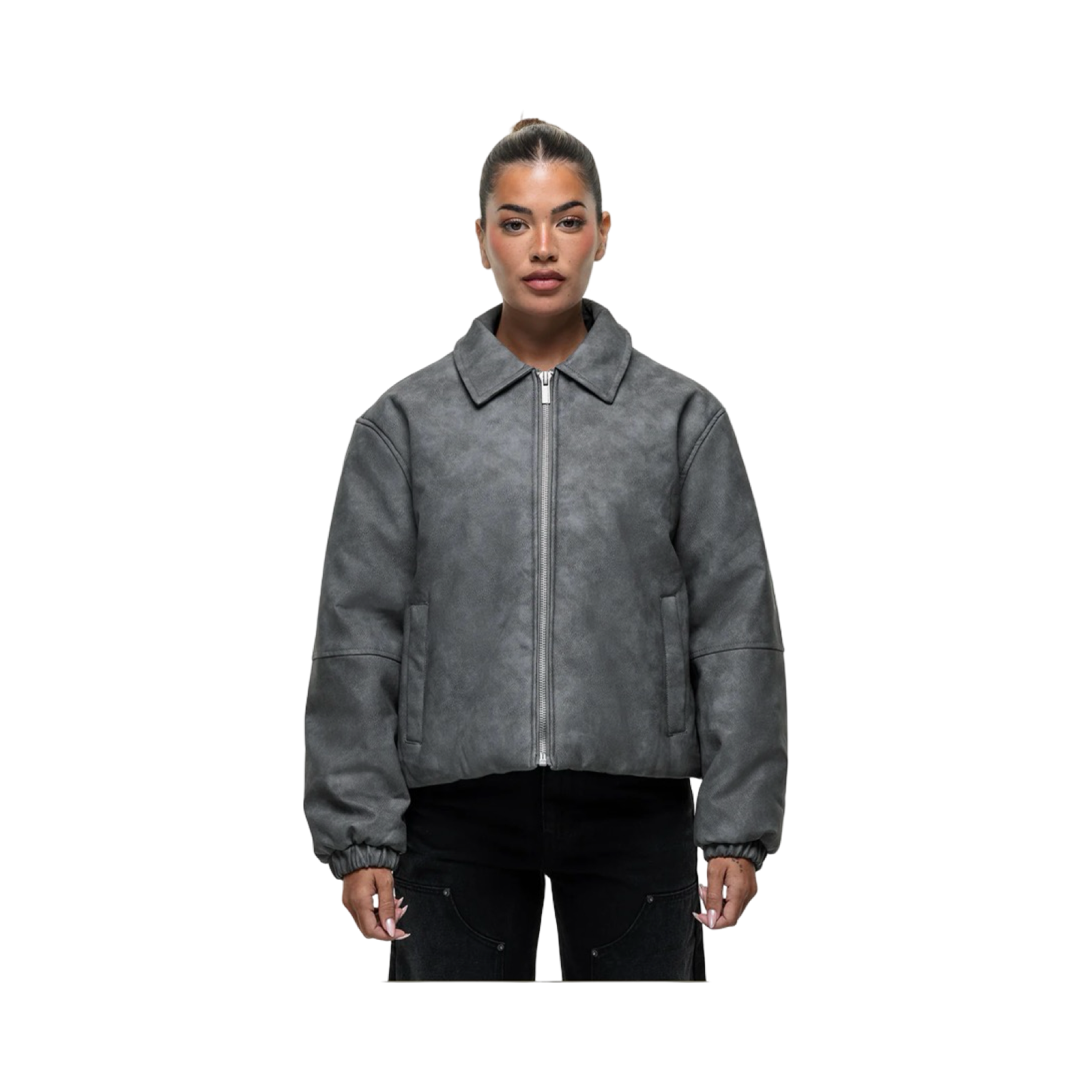 GFN VINTAGE GREY LEATHER COACH JACKET