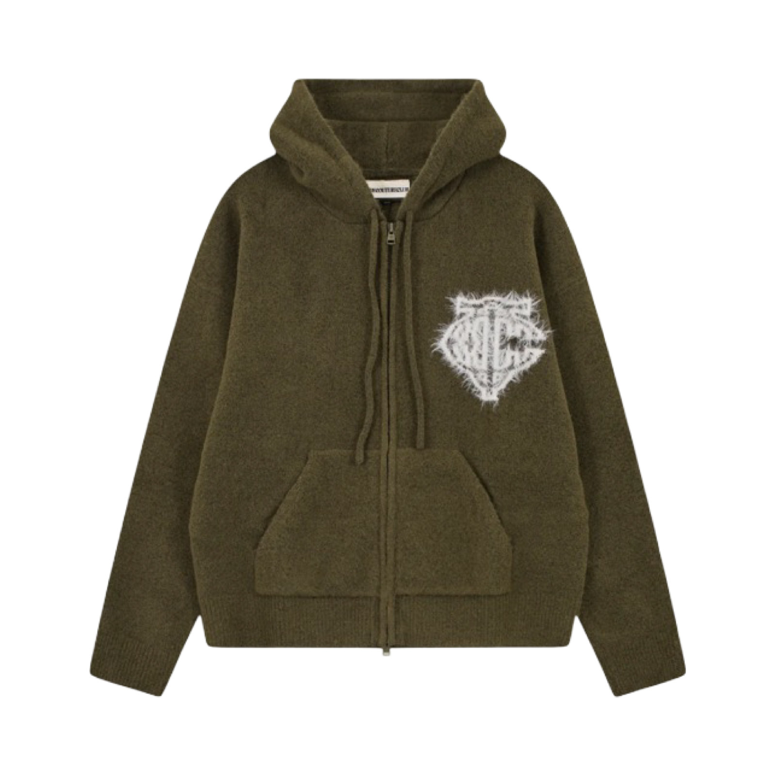 THE COUTURE CLUB MONOGRAM FLUFFY KNIT ZIP THROUGH HOODIE KHAKI