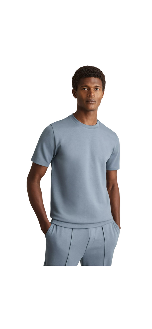 REISS BRADLEY SHORT SLEEVE INTERLOCK CREW T-SHIRT AIR FORCE BLUE