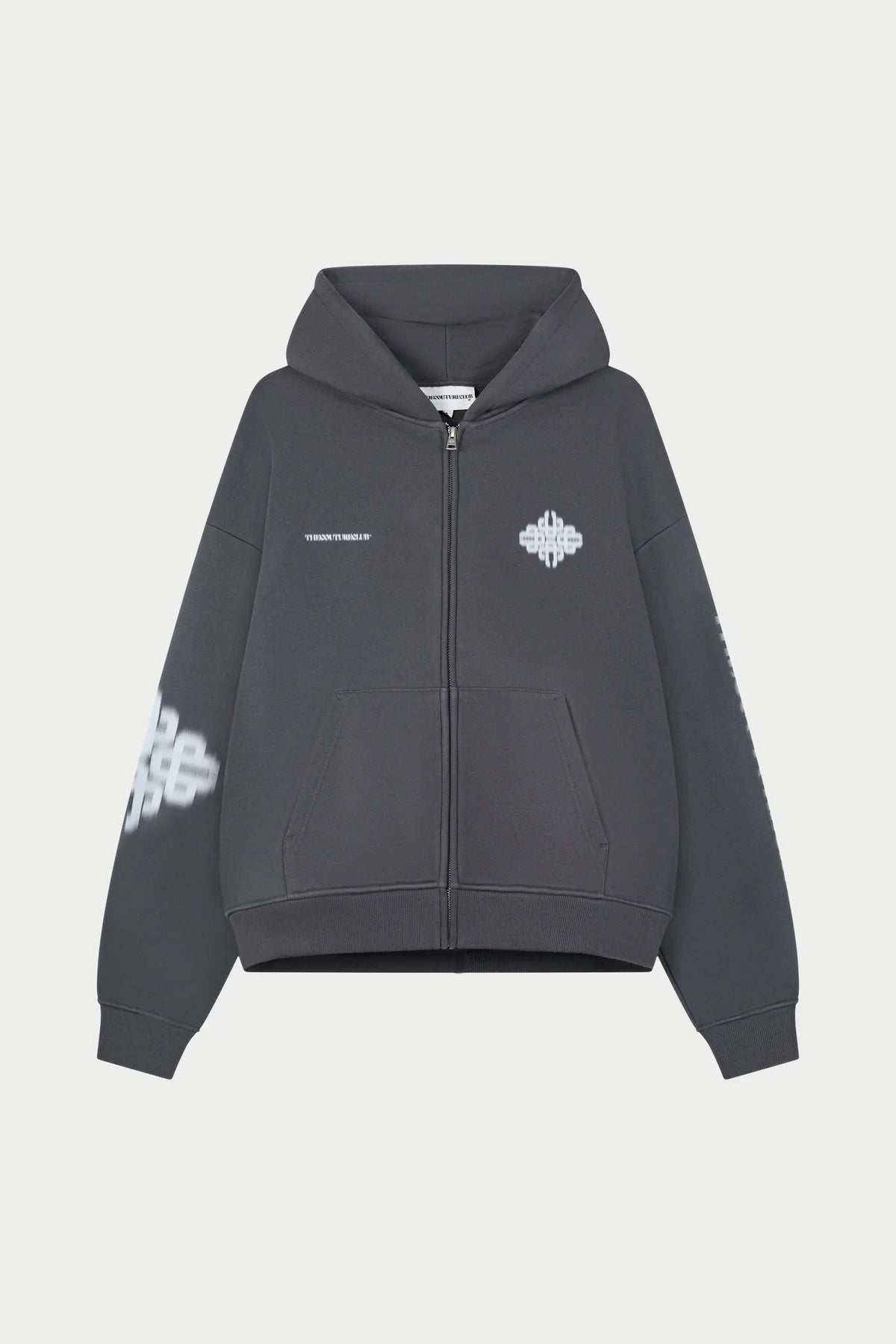 THE COUTURE CLUB MOTION BLURRED ZIP THROUGH HOODIE - CHARCOAL