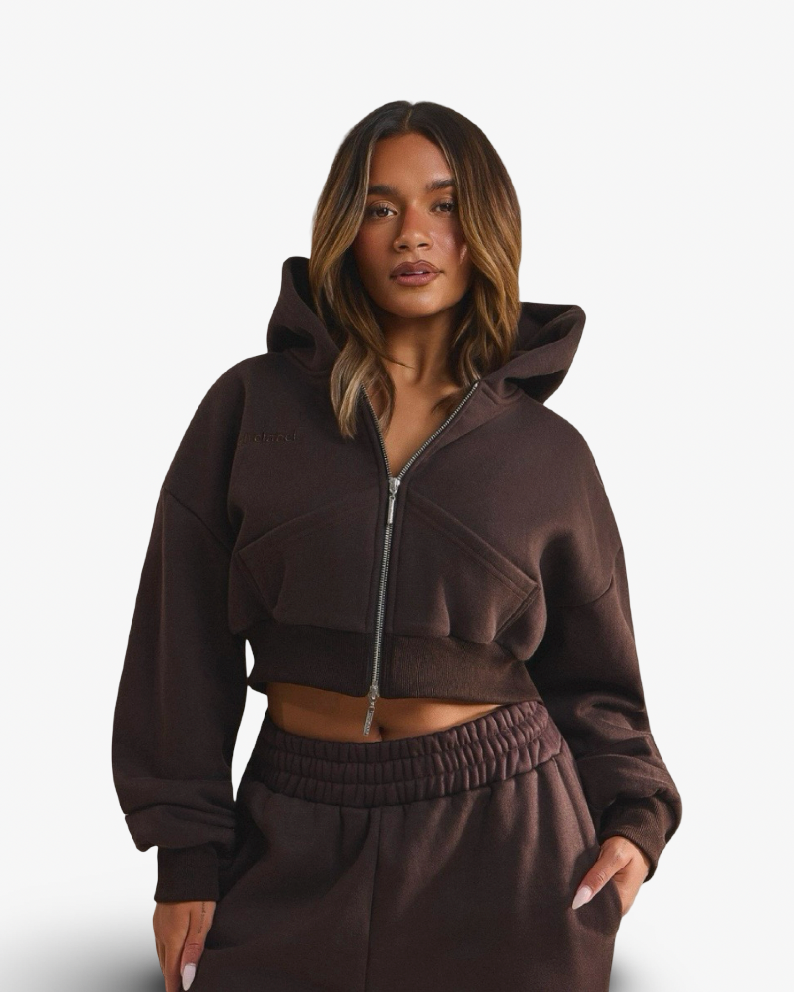 MARS THE LABEL CLASSIC CROPPED ZIP HOODIE - CHOCOLATE