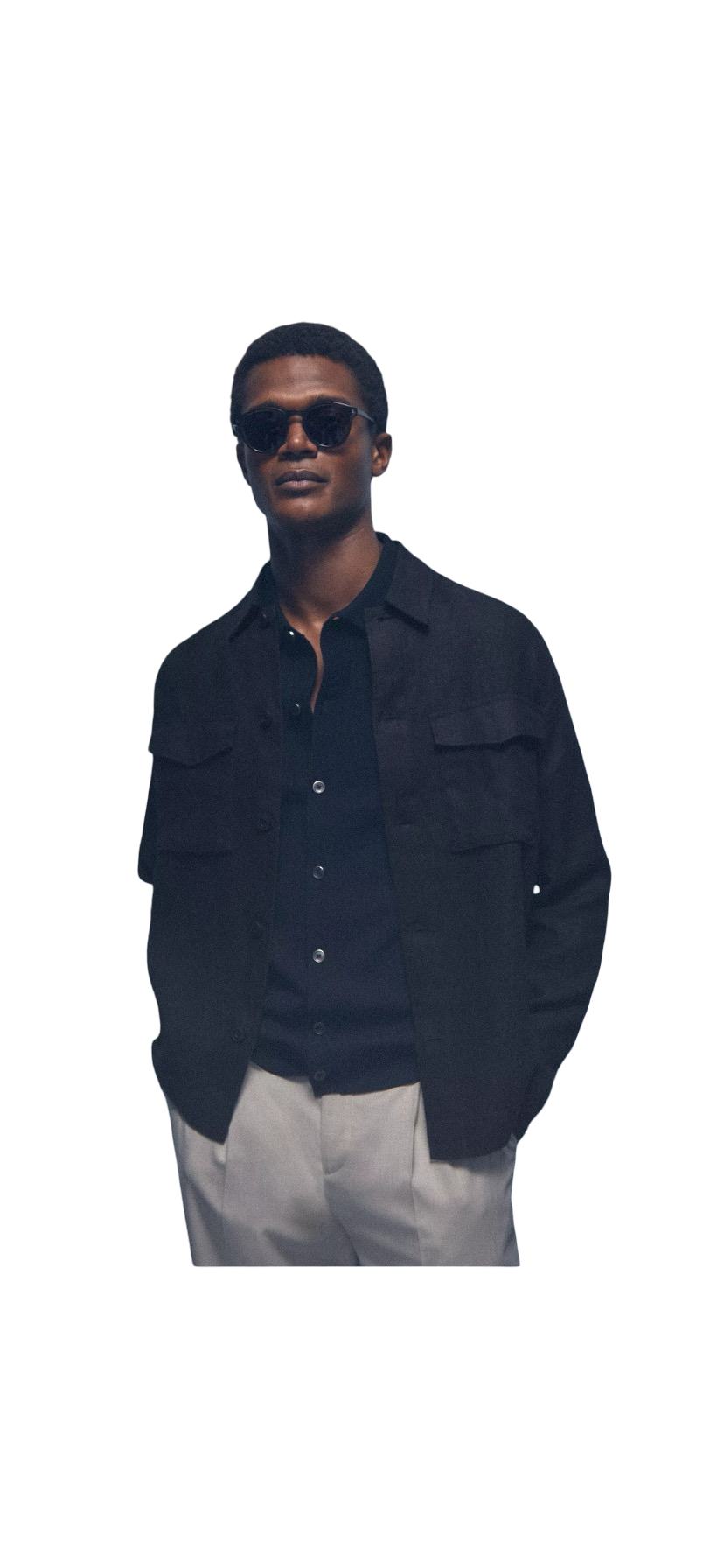 REISS EZE LINEN OVERSHIRT NAVY
