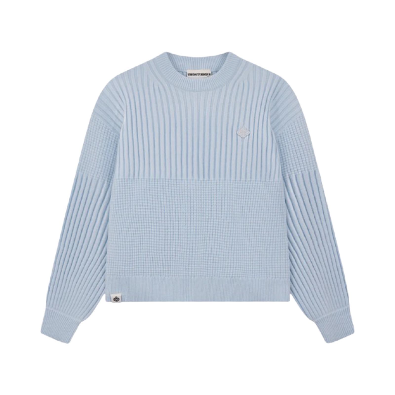 THE COUTURE CLUB CONTRAST KNIT OVERSIZED CREW LIGHT BLUE