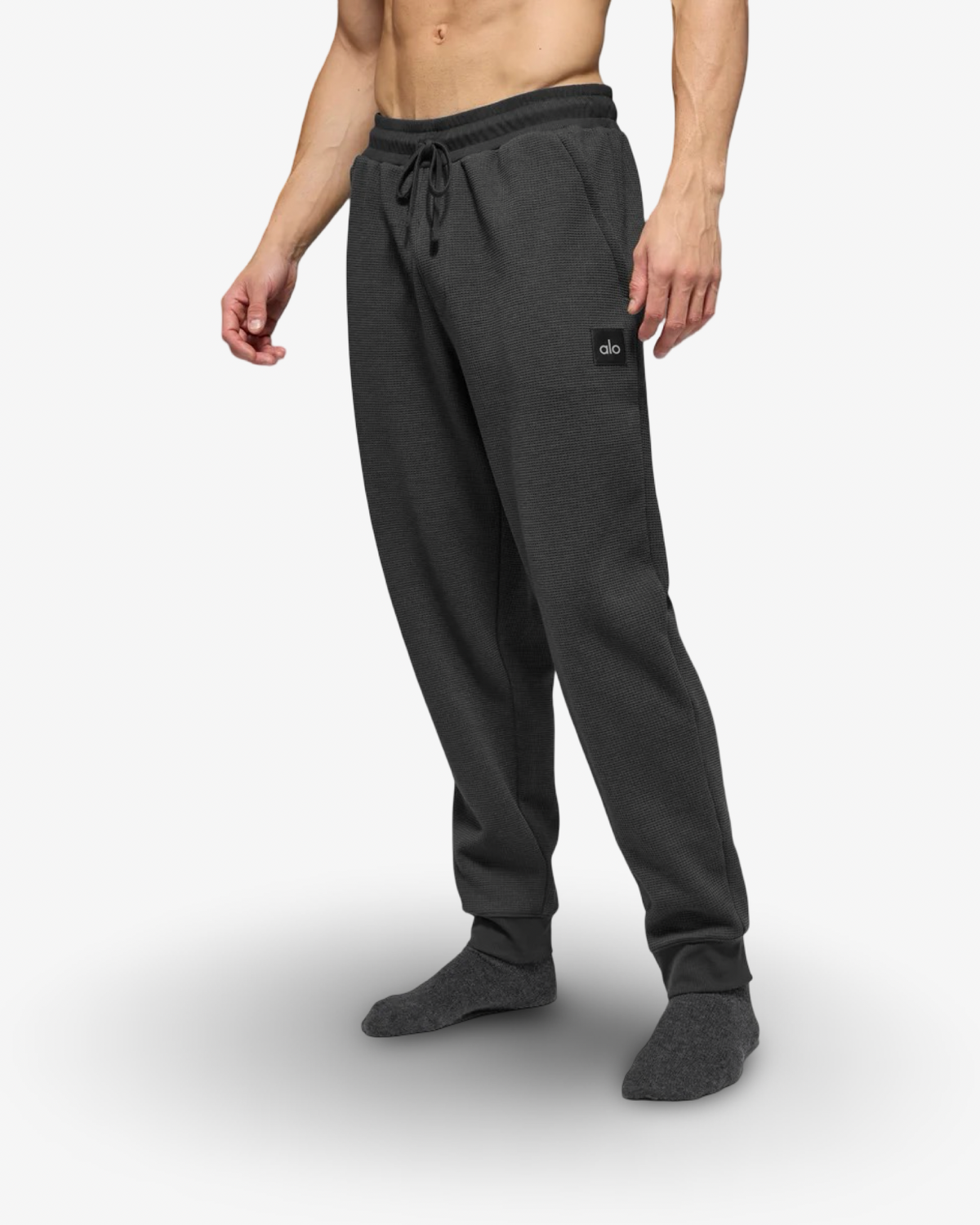 ALO WAFFLE LOUNGE CREW NECK CUFFED TRACKSUIT IN ANTHRACITE