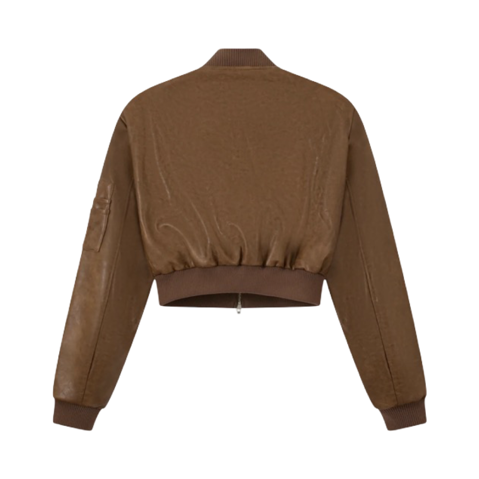 THE COUTURE CLUB FAUX LEATHER SHOULDER PADDED BOMBER JACKET WASHED BROWN