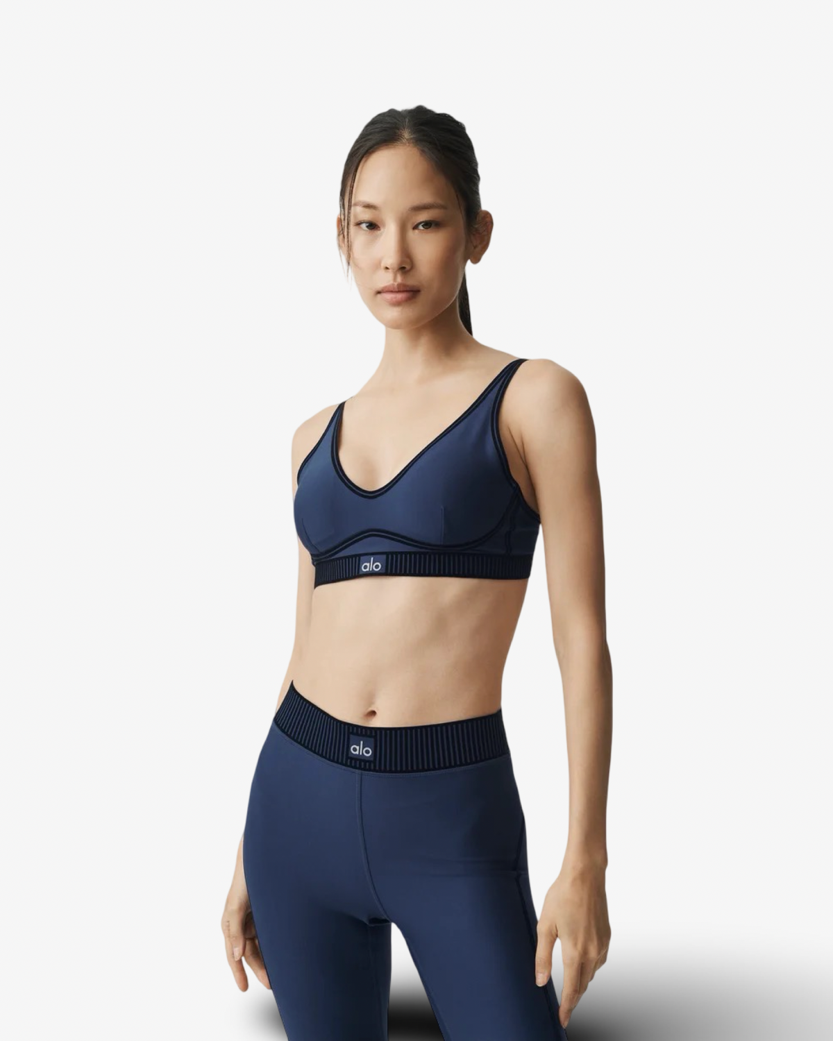 ALO AIRLIFT HIGH WAIST LEGGINGS & BRA SET IN NAVY