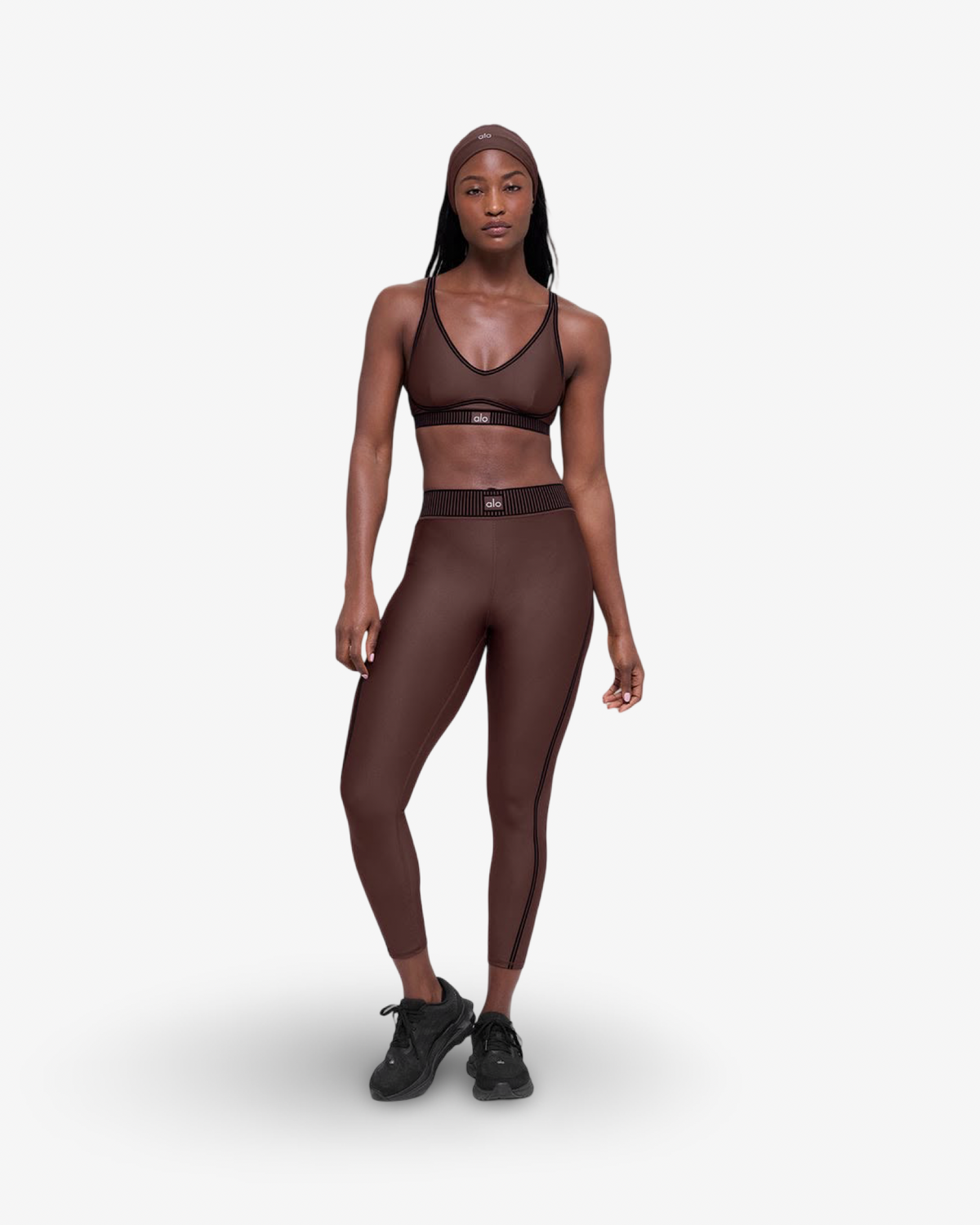 ALO AIRLIFT HIGH WAIST LEGGINGS & BRA SET IN ESPRESSO