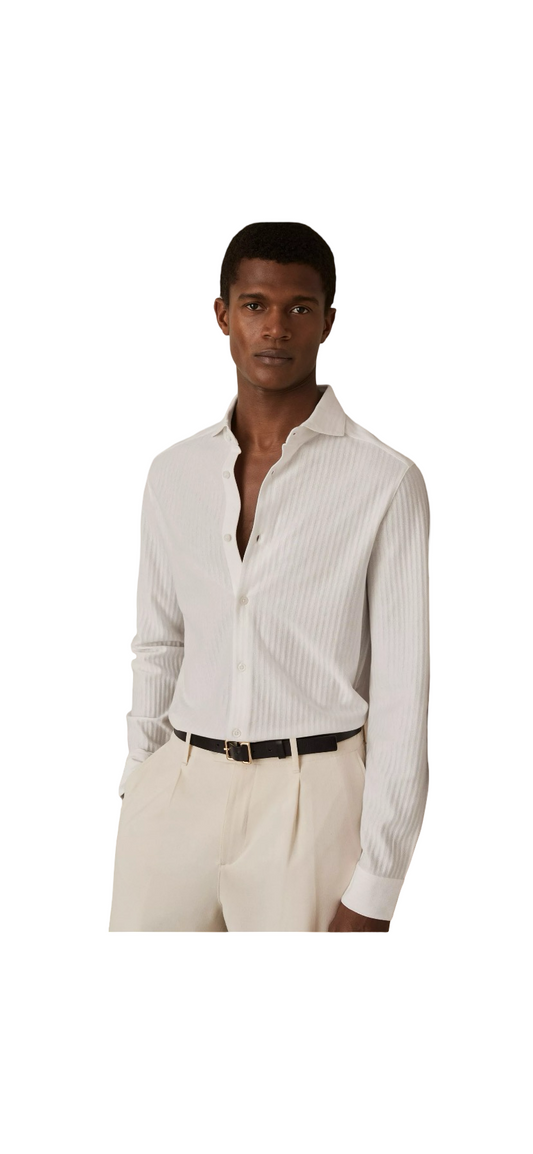 REISS HAYES JACQUARD STRIPE COTTON SHIRT WHITE