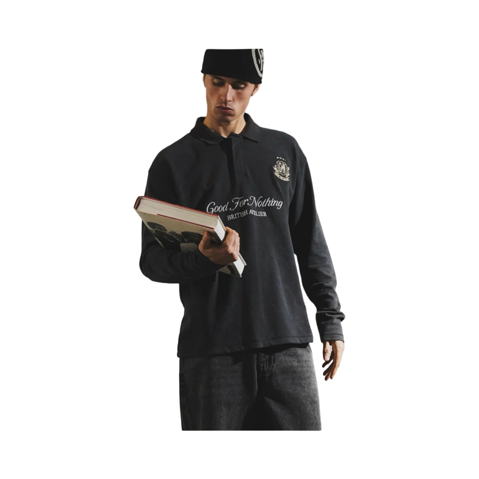 GFN VINTAGE CREST WASHED BLACK POLO